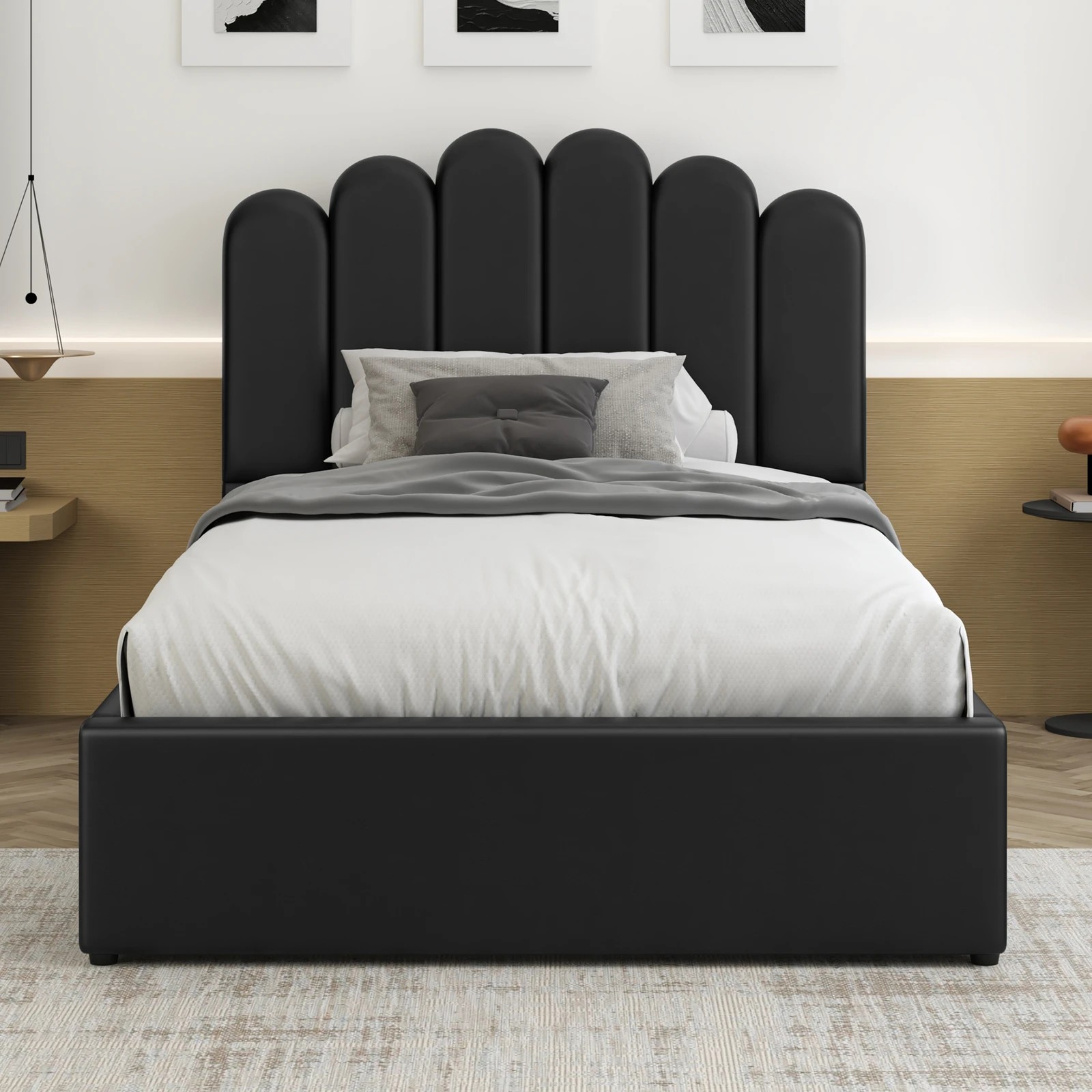 3 Alfordson Bed Frame Single Size Gas Lift Storage Base Wooden Milton - Black, 3 of 10
