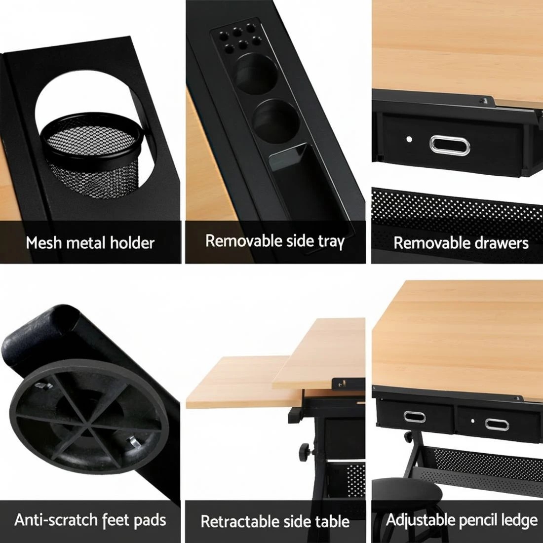 5 Artiss Drawing Desk Drafting Table - Brown, 5 of 6