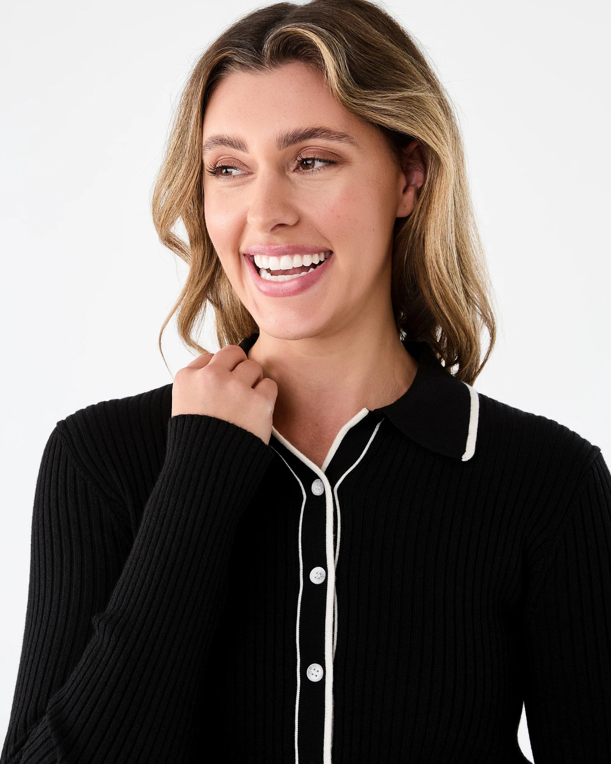4 Long Sleeve Tipped Polo Top Black, 4 of 7