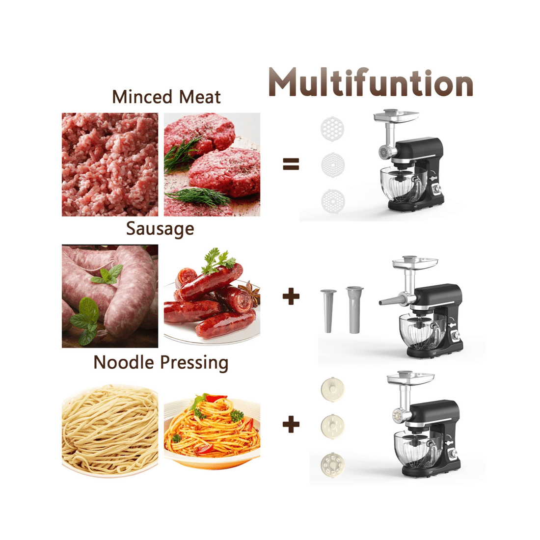 3 Advwin 6 In 1 Stand Mixer, 1400w 5.5l Kitchen Food Mixer, 6 Speed With Tilt-head Pulse Electric Mixer, 3 of 8