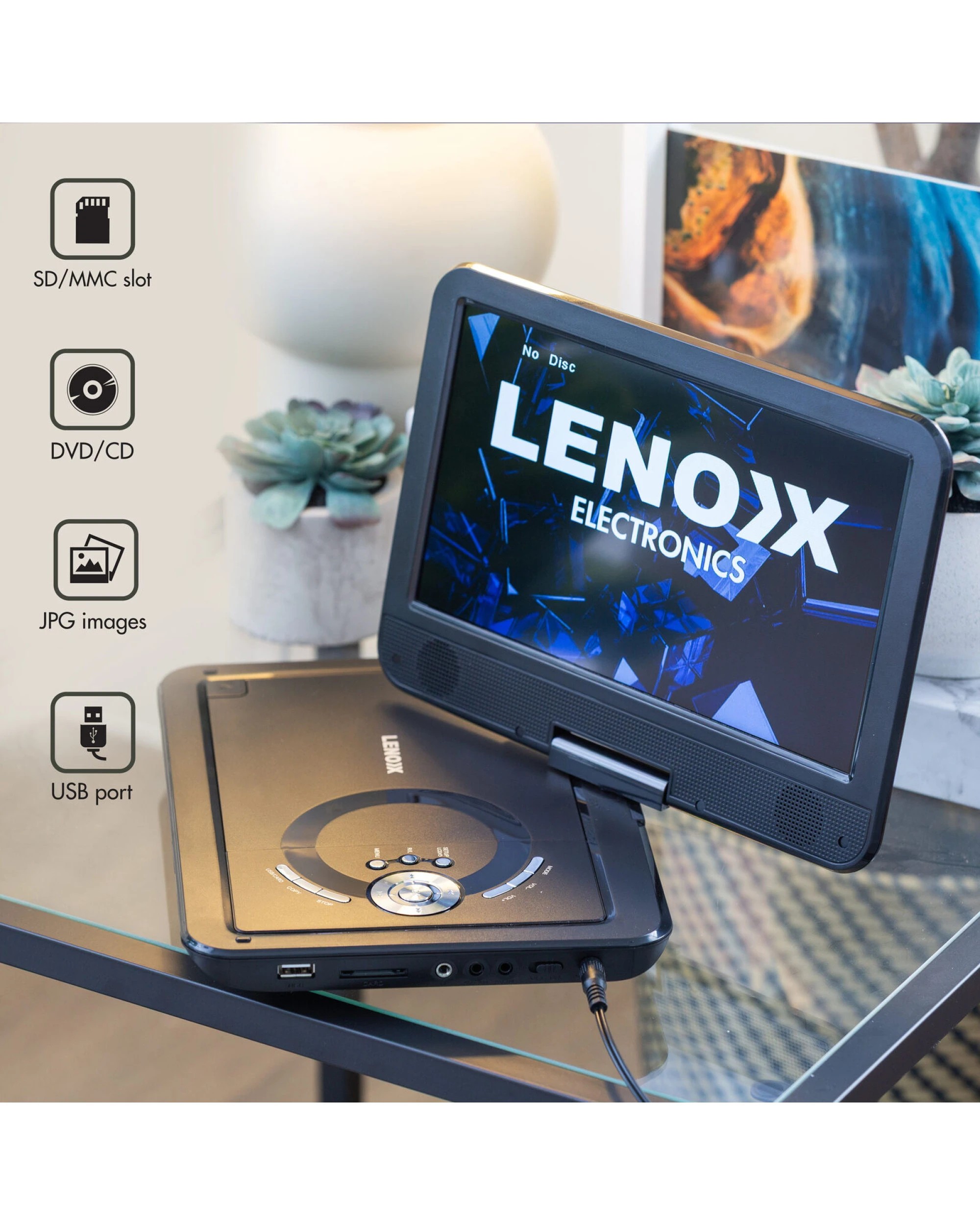 7 Lenoxx 10.1" Portable DVD Player w/ 270-Degrees Swivel-Screen & Rechargeable, 7 of 7