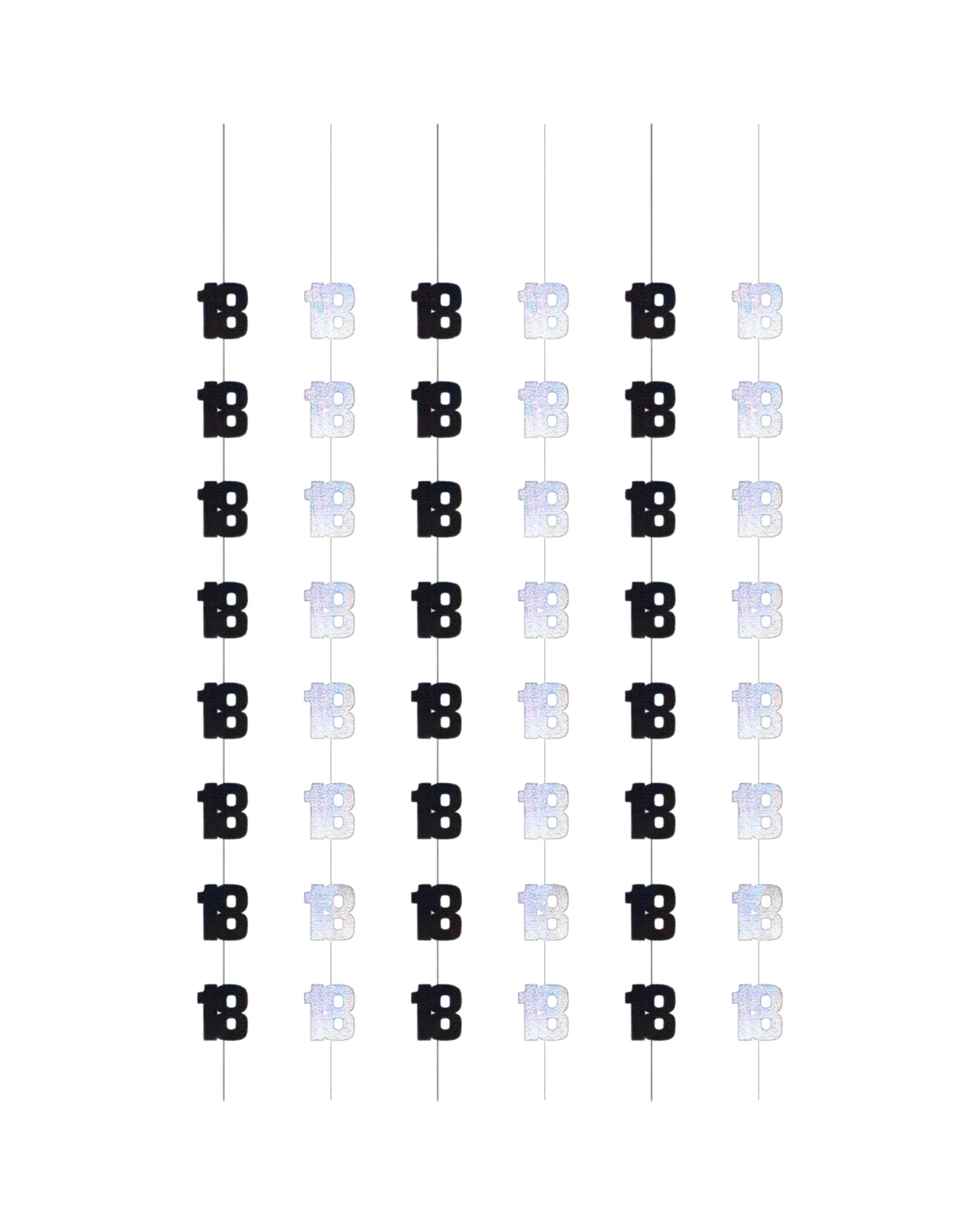 1 Unique Glitz Silver and Black 18th Birthday String Decorations Pack of 6 - Silver, 1 of 4