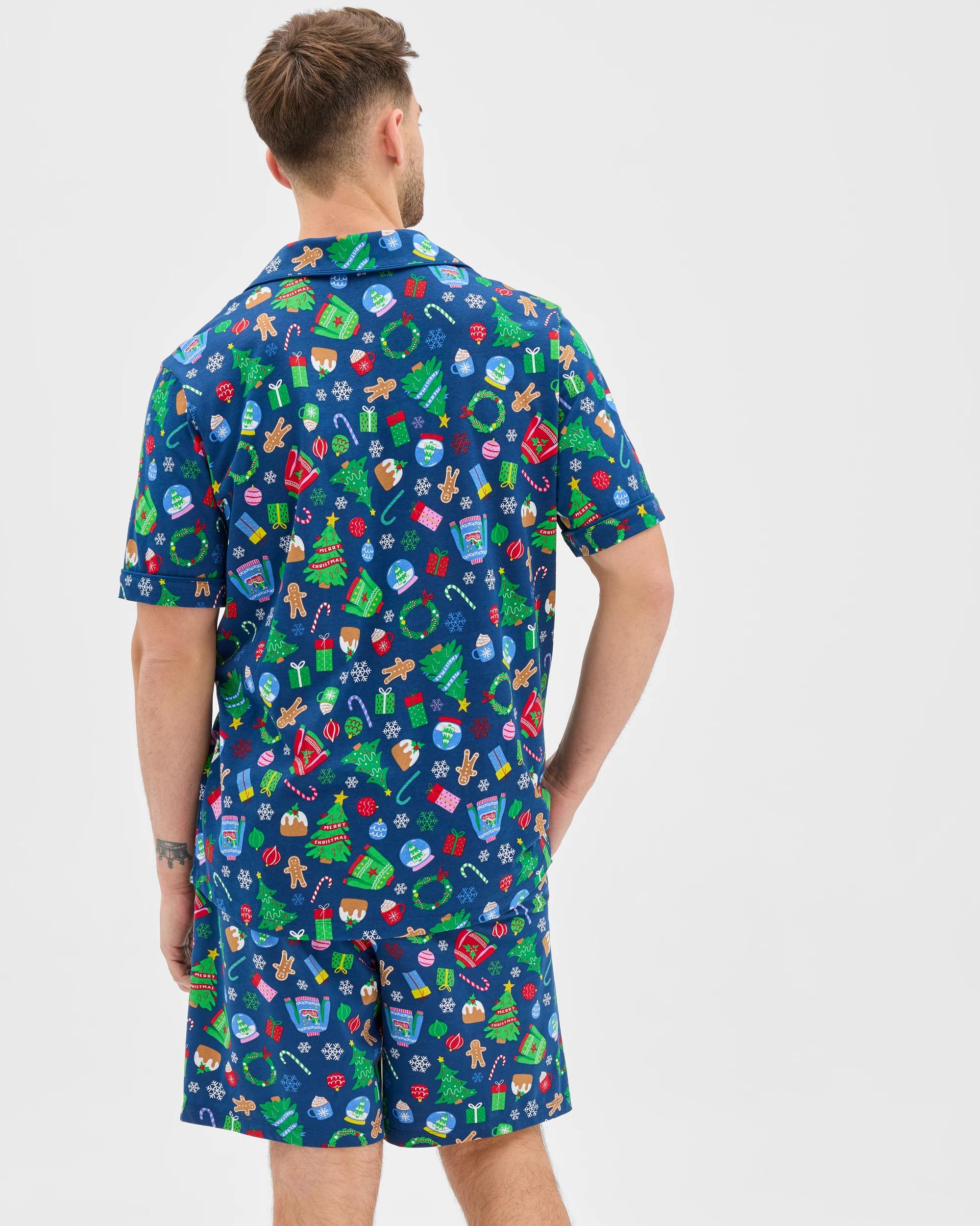 7 Maxx Australian Cotton Short Sleeve Top & Shorts Christmas Pyjama Set BLUE CHRISTMAS MULTI ICON, 7 of 7