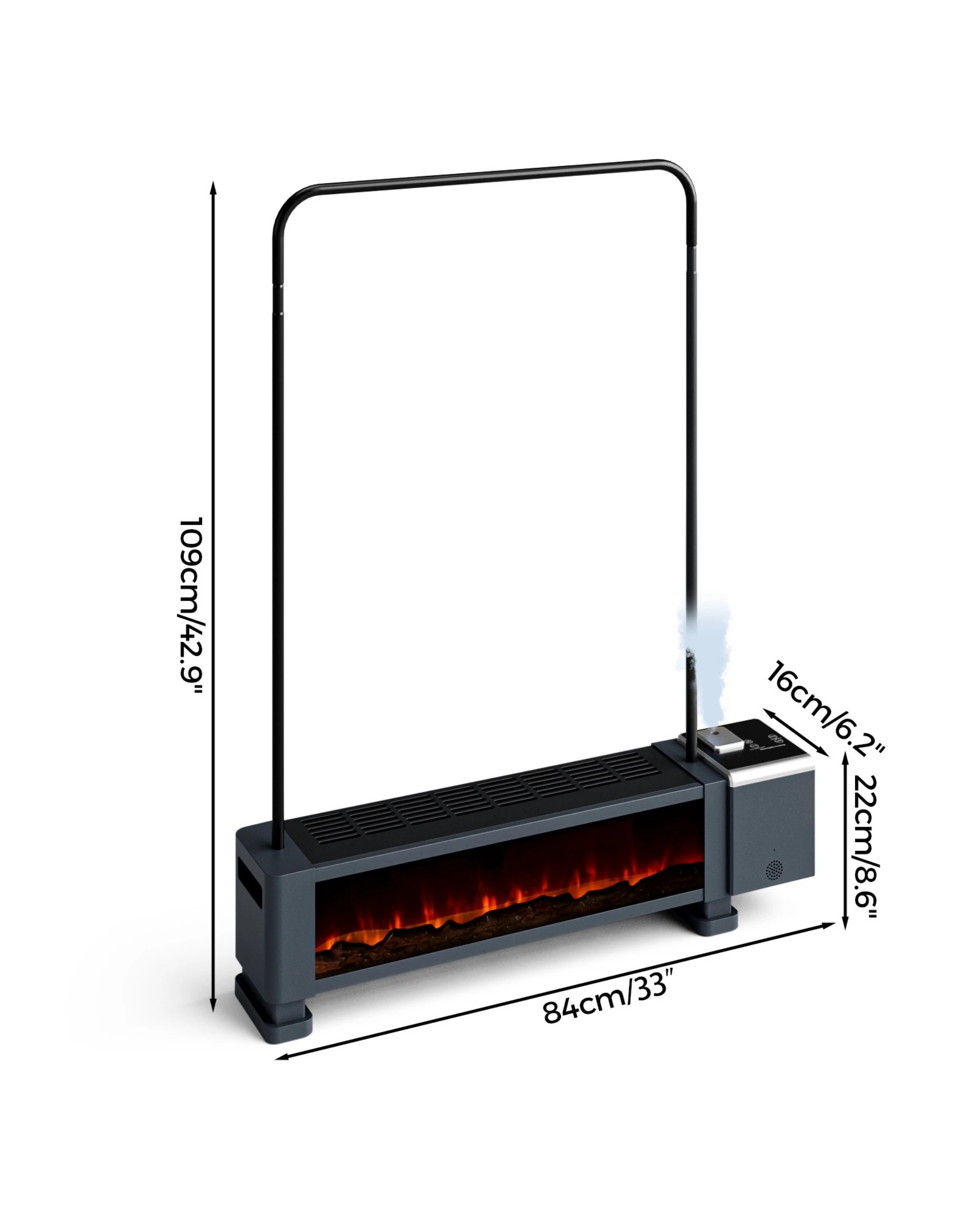 2 ADVWIN Baseboard Heater with 3D Flame 2200W Black, 2 of 6