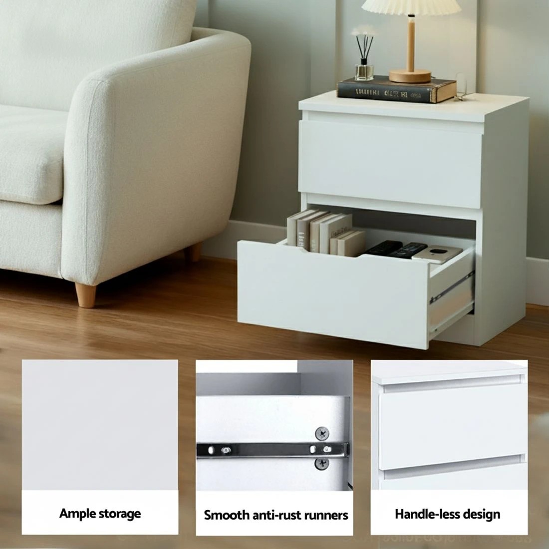 9 Artiss King Single Bed Frame and Bedside Table - White, 9 of 9