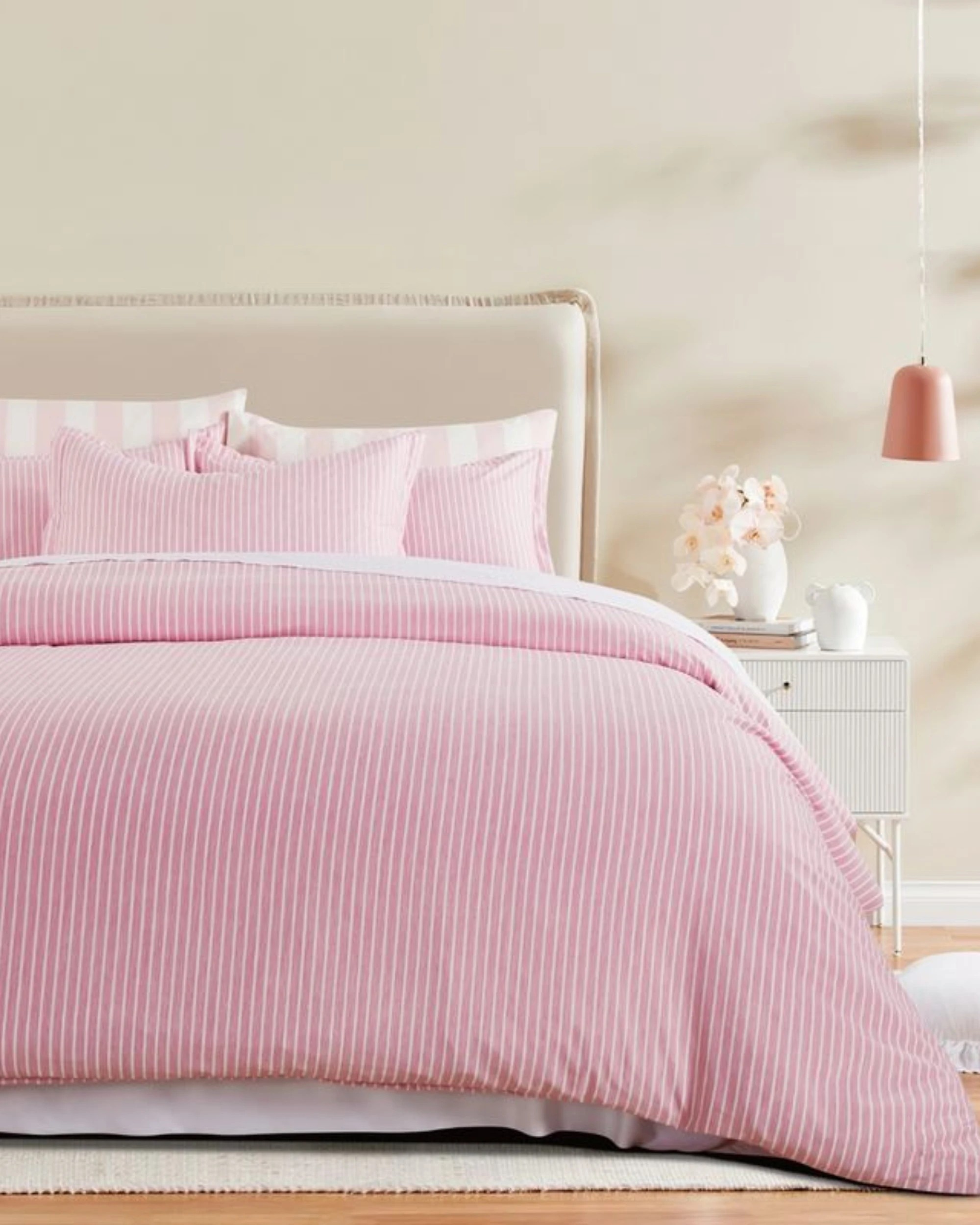 1 CleverPolly Yarn-Dyed Microfibre Quilt Cover Set - Pink Stripe - Queen Bed, 1 of 4