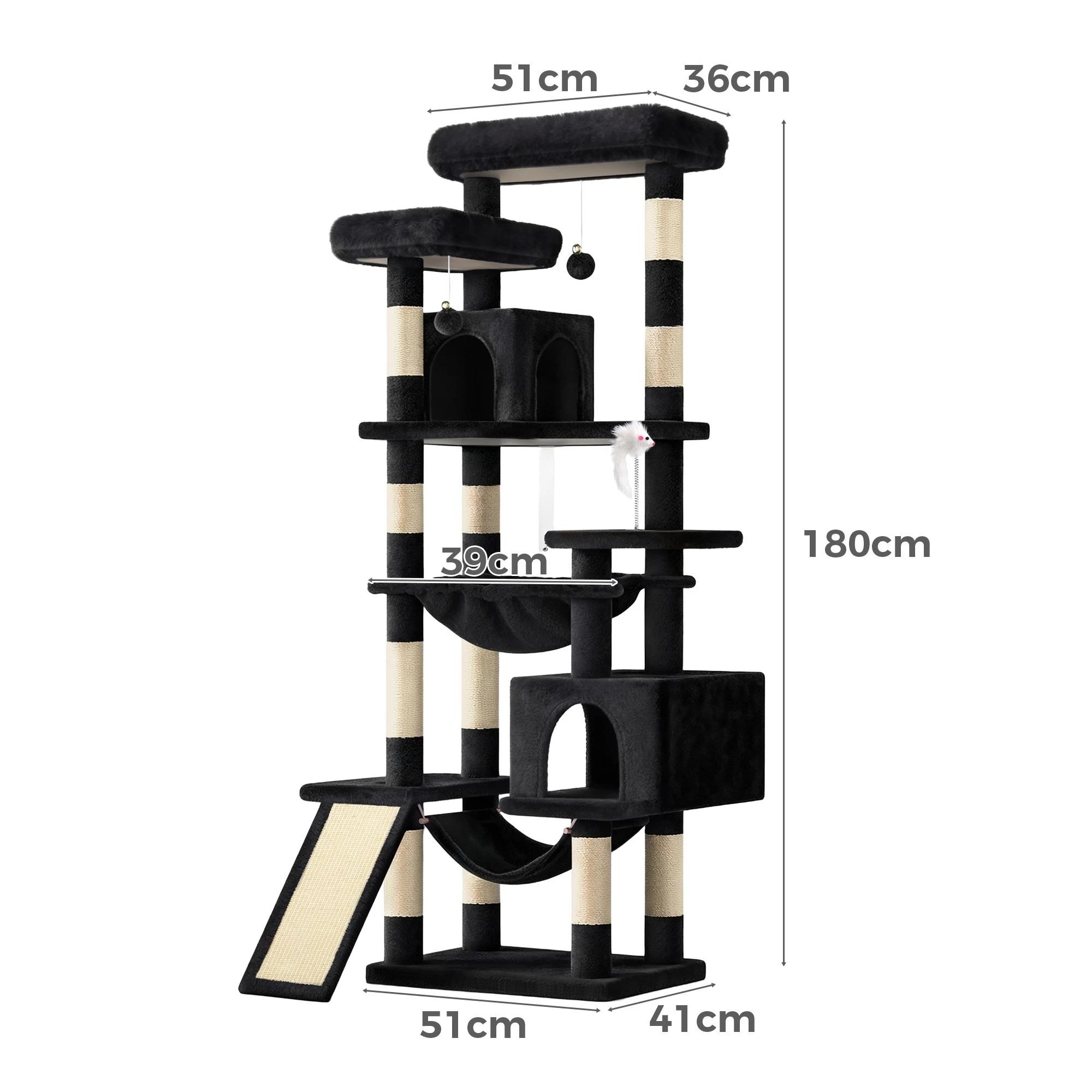 3 Beastie Cat Tree Scratching Post Tower 180cm Scratcher Condo - Black, 3 of 4
