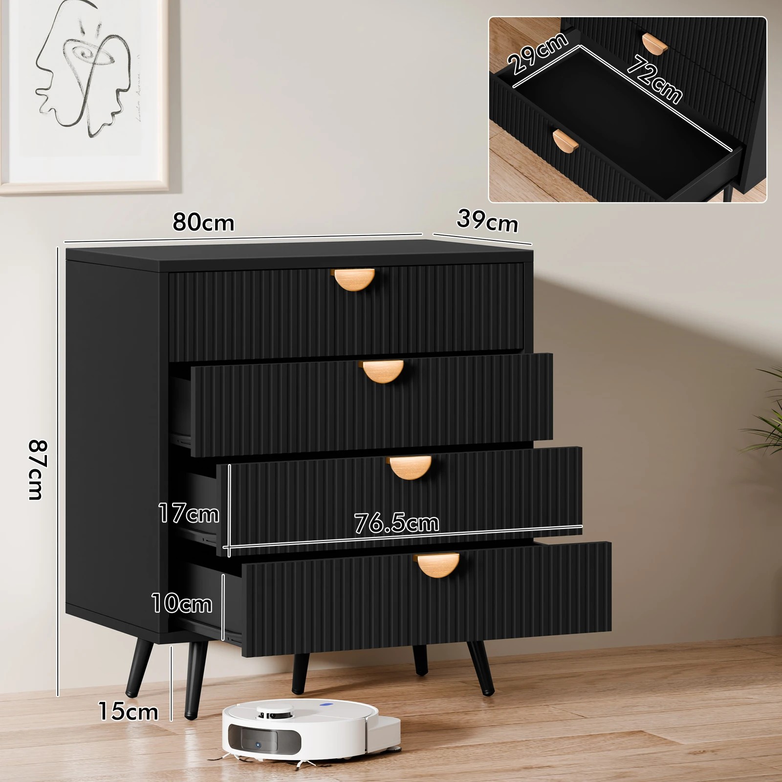 2 Alfordson 4 Chest of Drawers Modern Storage Cabinet Dresser Tallboy - Black, 2 of 10