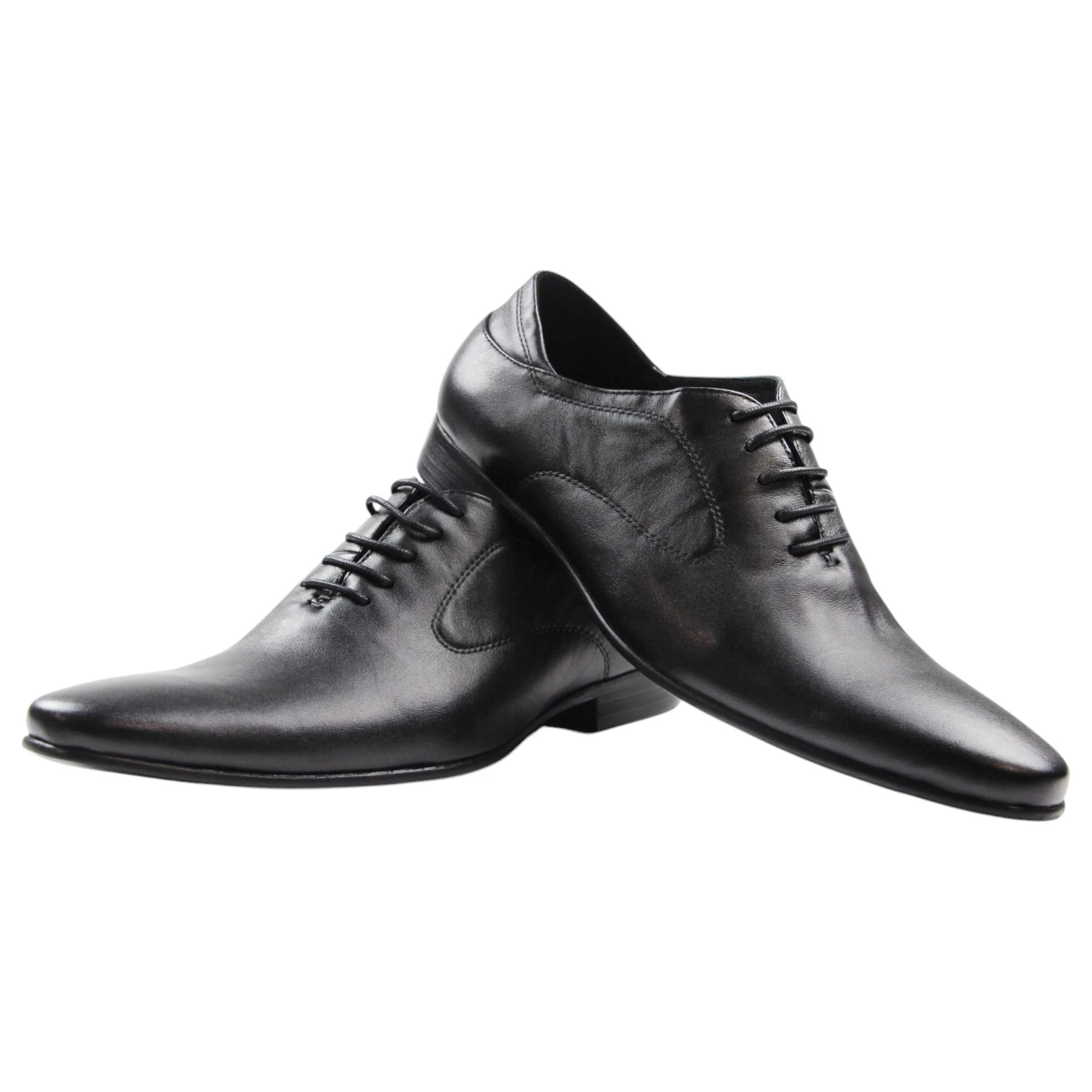 2 Zasel Mens Joe Leather Lace Up Work Formal Casual Dress Wedding Mens Shoes BLACK, 2 of 3