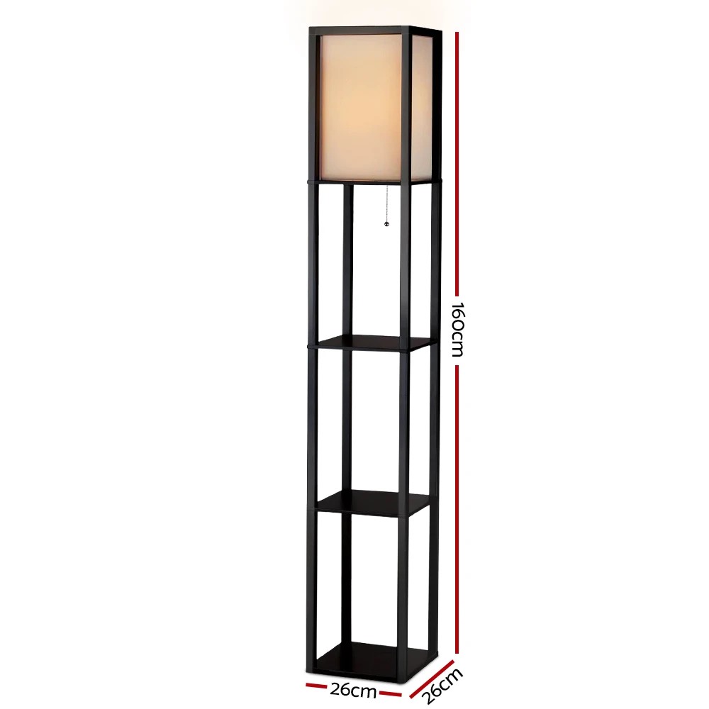 2 Artiss Floor Lamp 3 Tier Shelf Shelf Storage LED Light Stand Home Room Vintage - Black, 2 of 7
