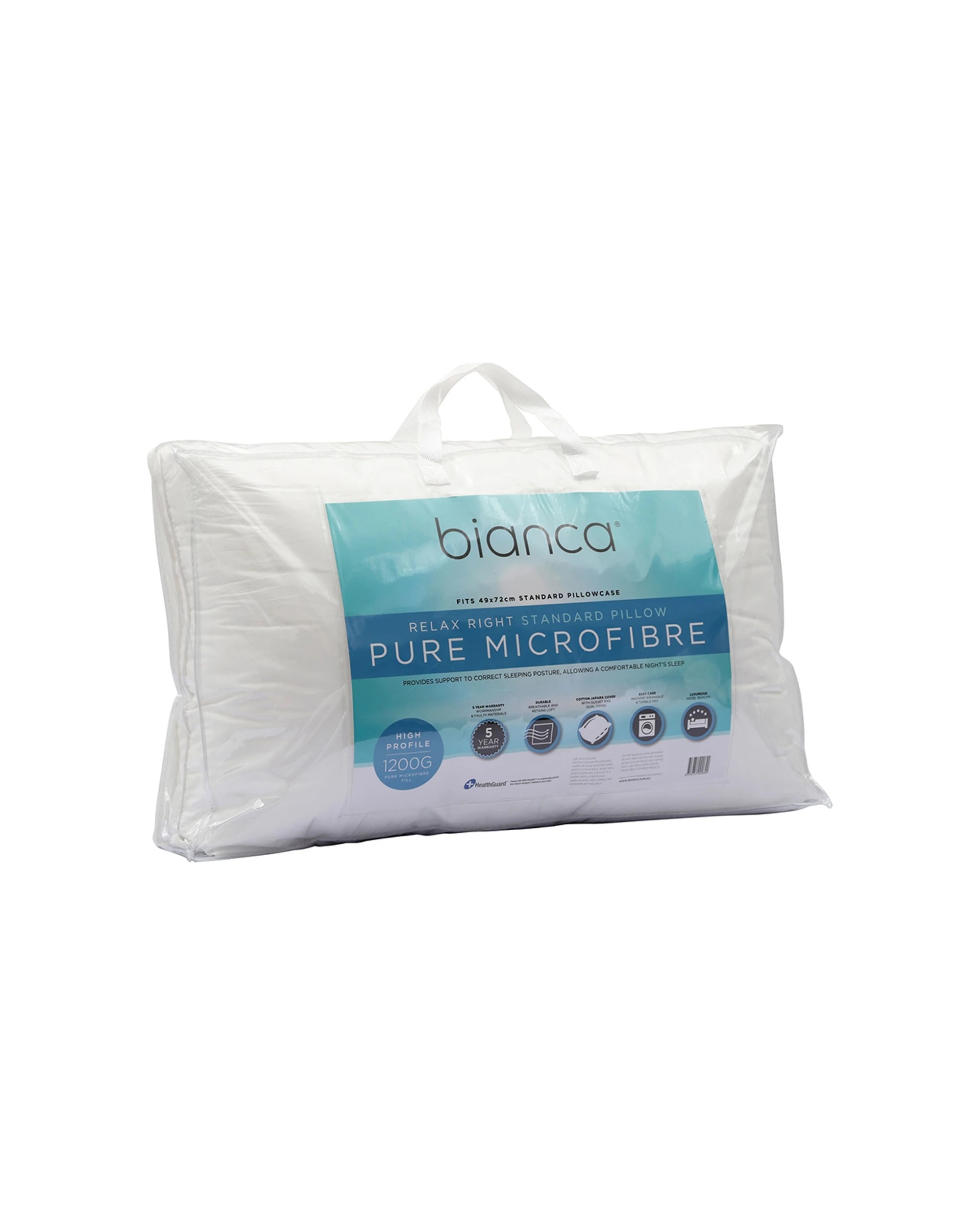 2 Bianca Relax Right Microfibre Pillow 49x72cm 1200g - White, 2 of 2