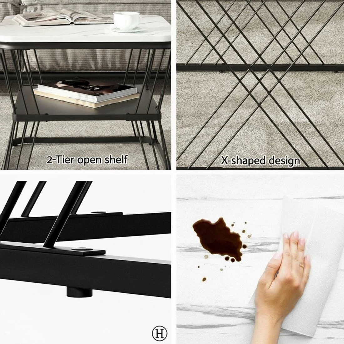 6 Artiss Nesting Coffee Table Set of 2 Marble Effect - Black, 6 of 8