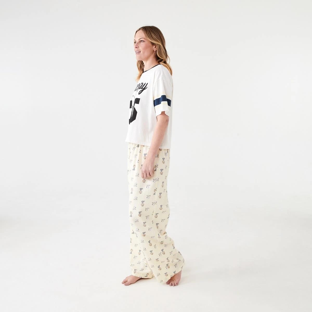 2 Snoopy License Short Sleeve Knit Top and Woven Pants Pyjama Set 75 SNOOPY WHITE, 2 of 7