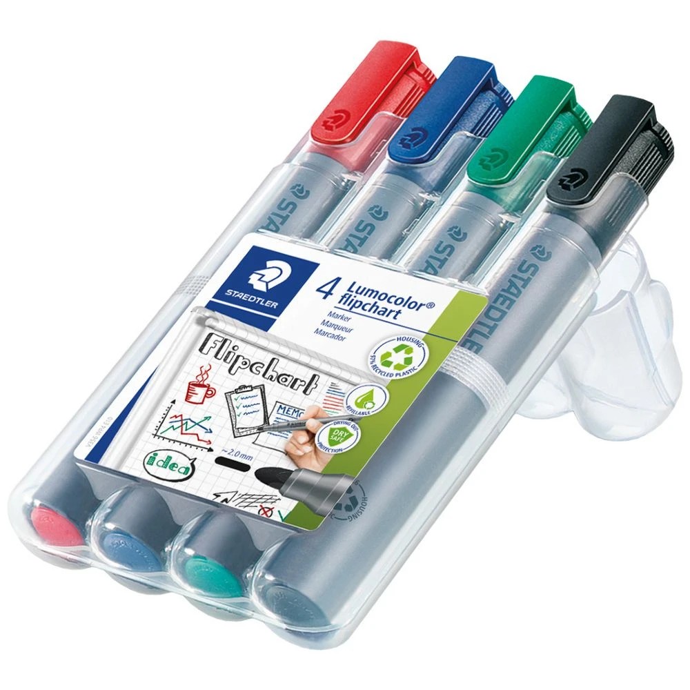 3 Staedtler Lumocolor Flipchart Markers Assorted 4 Pack, 3 of 10