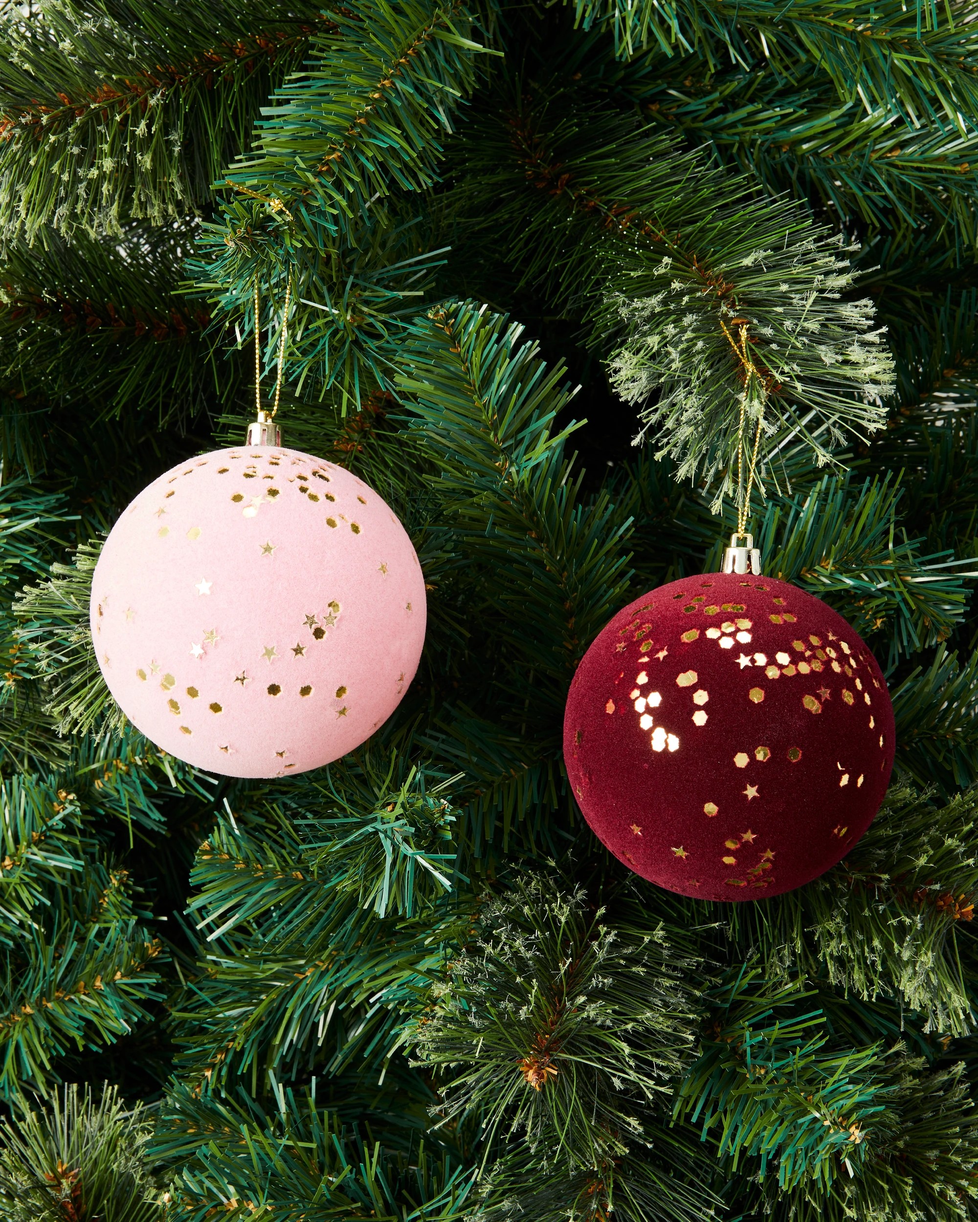 5 9 Pack 10cm Fig Flocked Baubles, 5 of 5