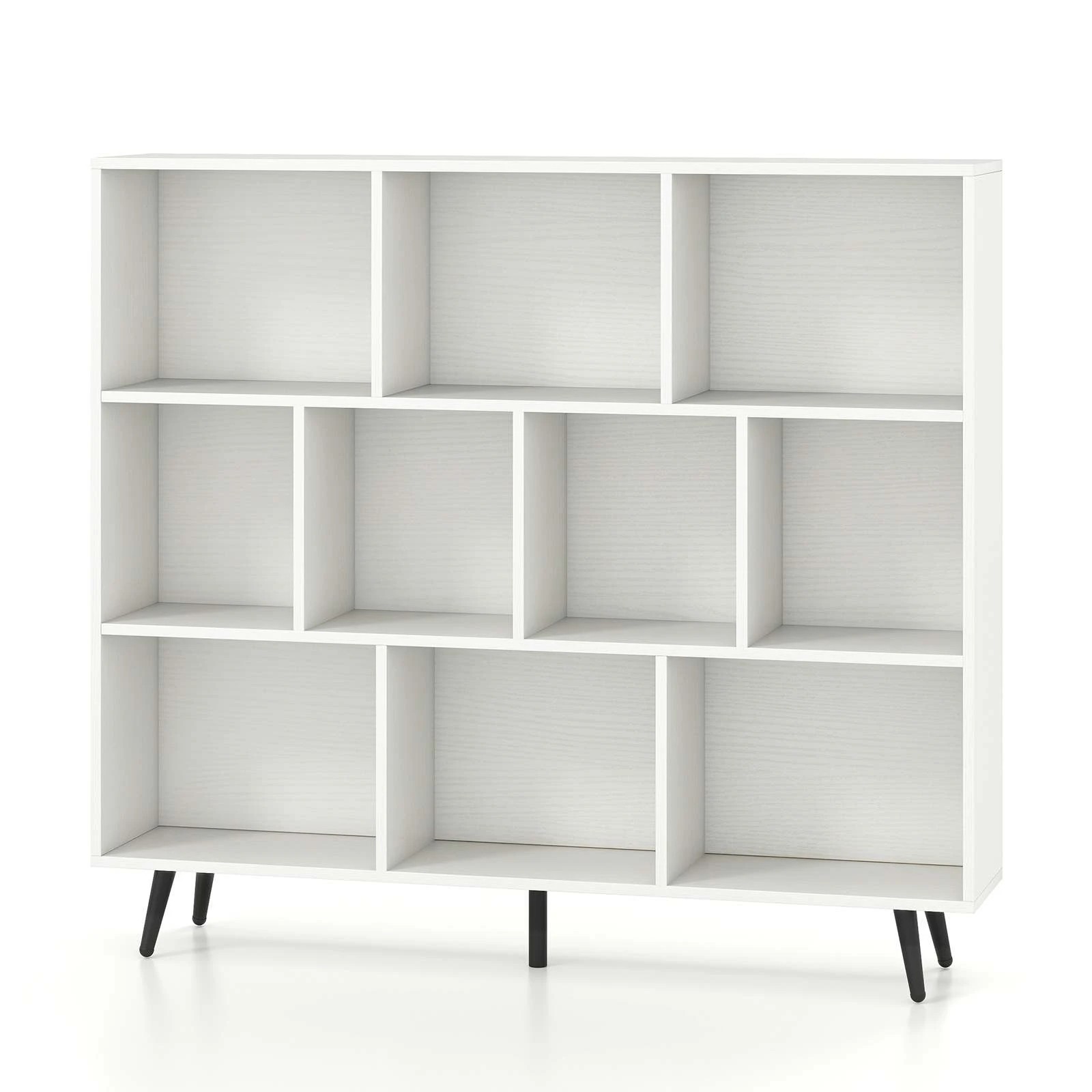 1 Costway 3-Tier Bookcase 10 Cube Bookshelf w/Metal Angled Legs Storage Display Organiser - White, 1 of 2