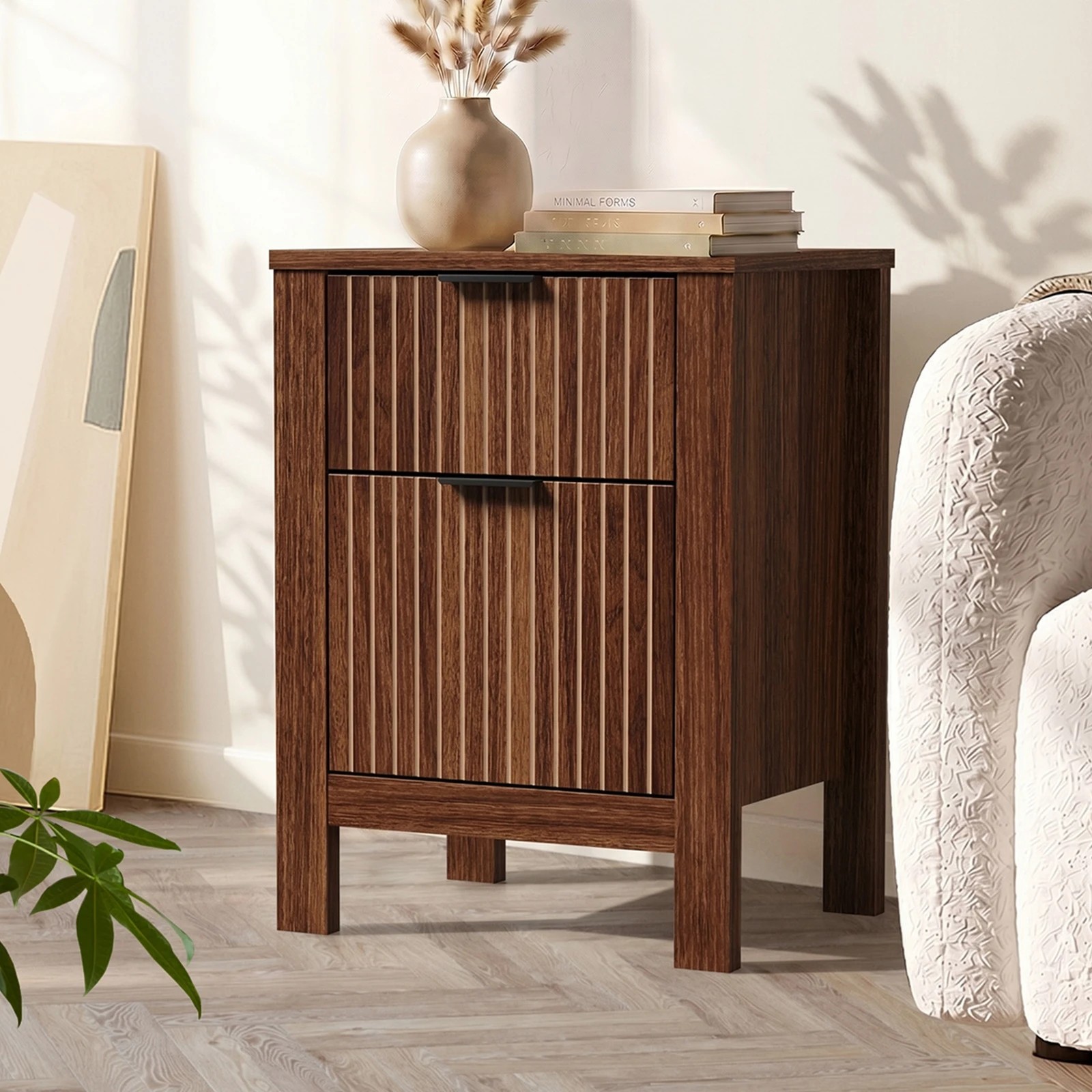 4 Oikiture 2pc Modern Bedside Table Nightstand Drawer Shelf Door Cabinet - Natural, 4 of 9