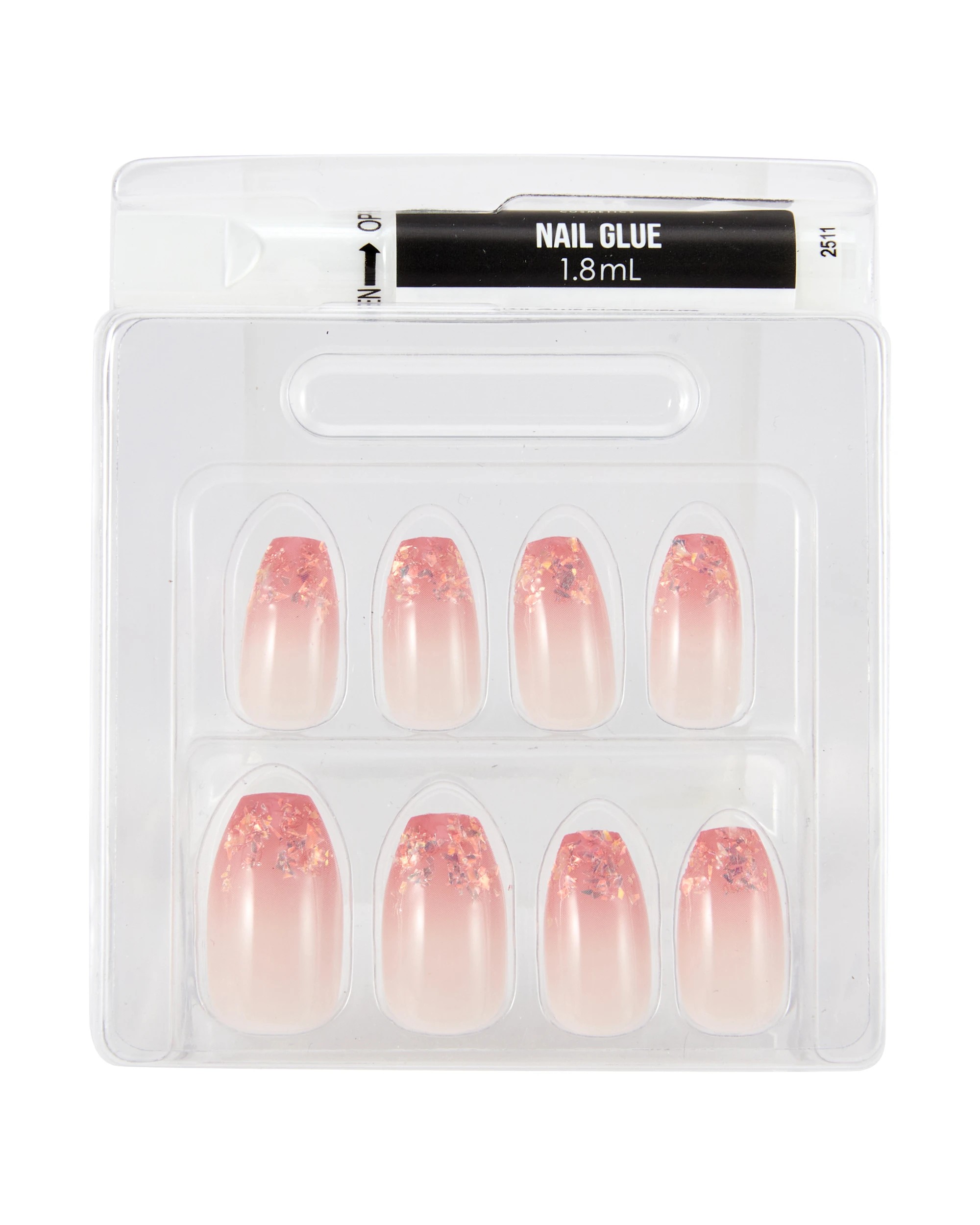 3 OXX Cosmetics 24 Pack Artificial Nails with Adhesive - Pointed Stiletto Shape, Coffin Pink Crystal Tips, 3 of 4