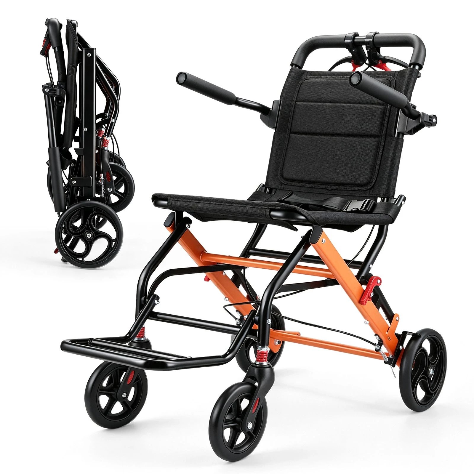 Ausway 100KG Folding Transport Wheelchair with Handbrakes Senior ...