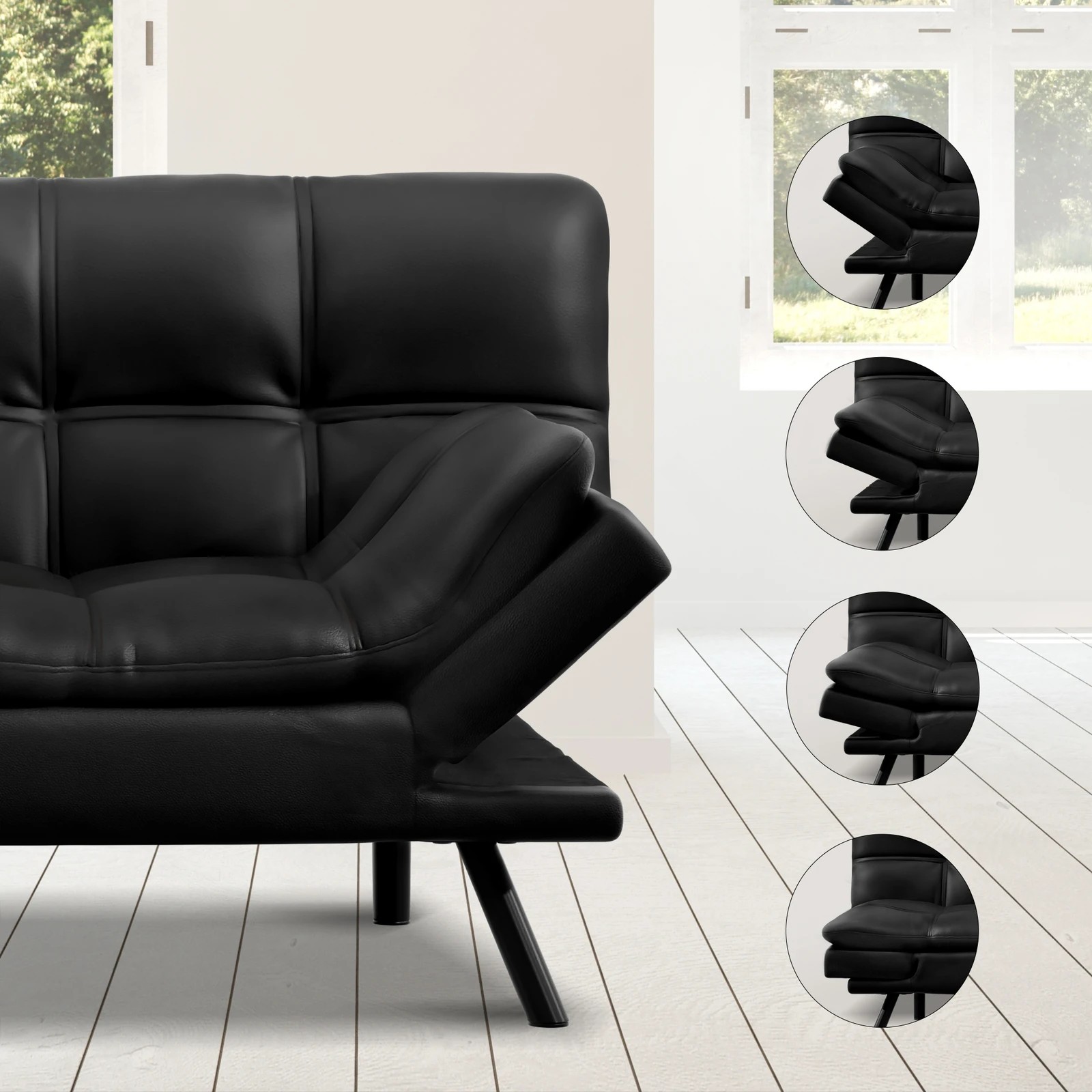 8 Alfordson Sofa Bed Couch 3 Seater Recliner Lounge - Black, 8 of 9