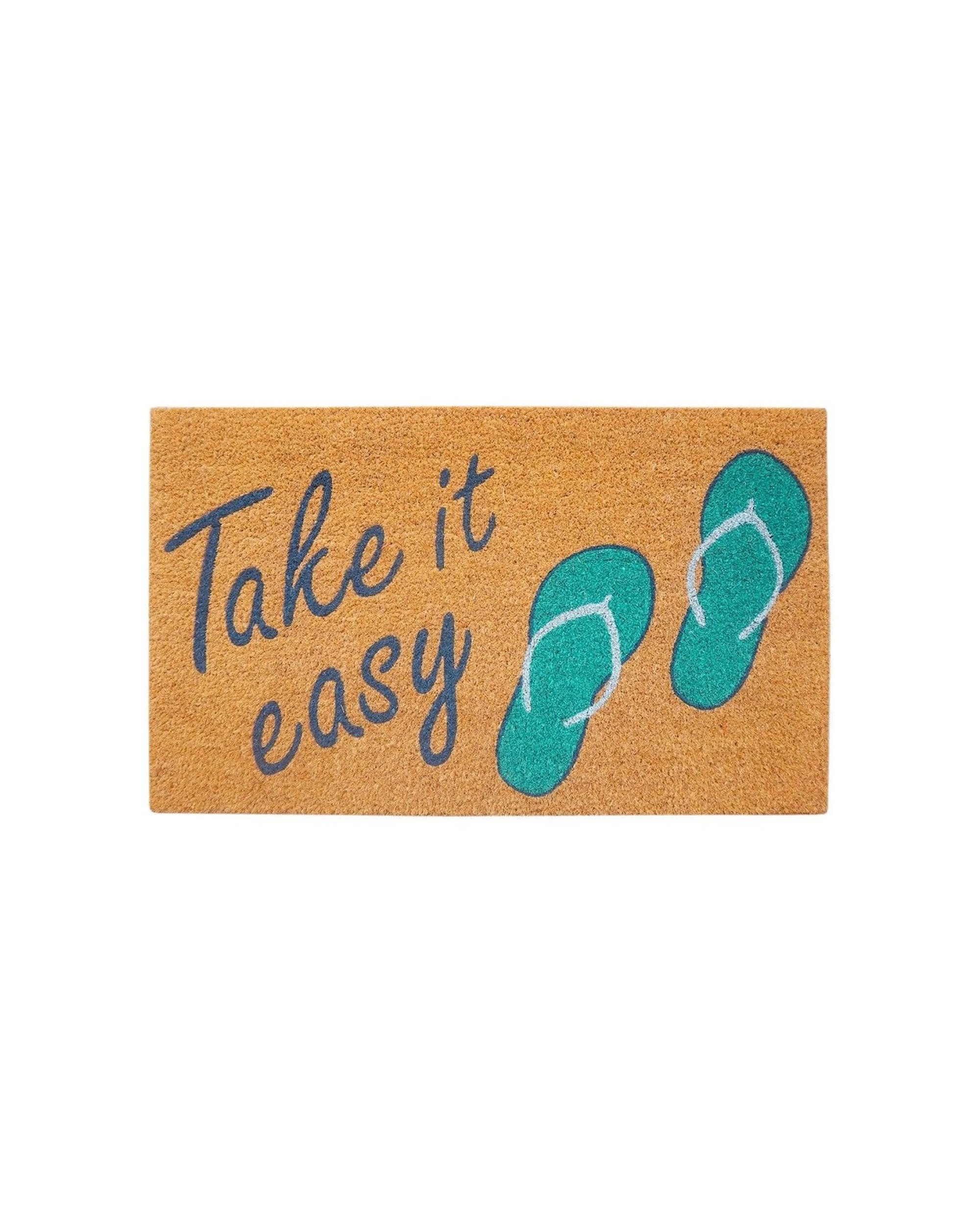 1 Urban Take It Easy Floor Doormat Coir PVC Durable Indoor Outdoor Entryway Mat 45x75cm - Green, 1 of 1