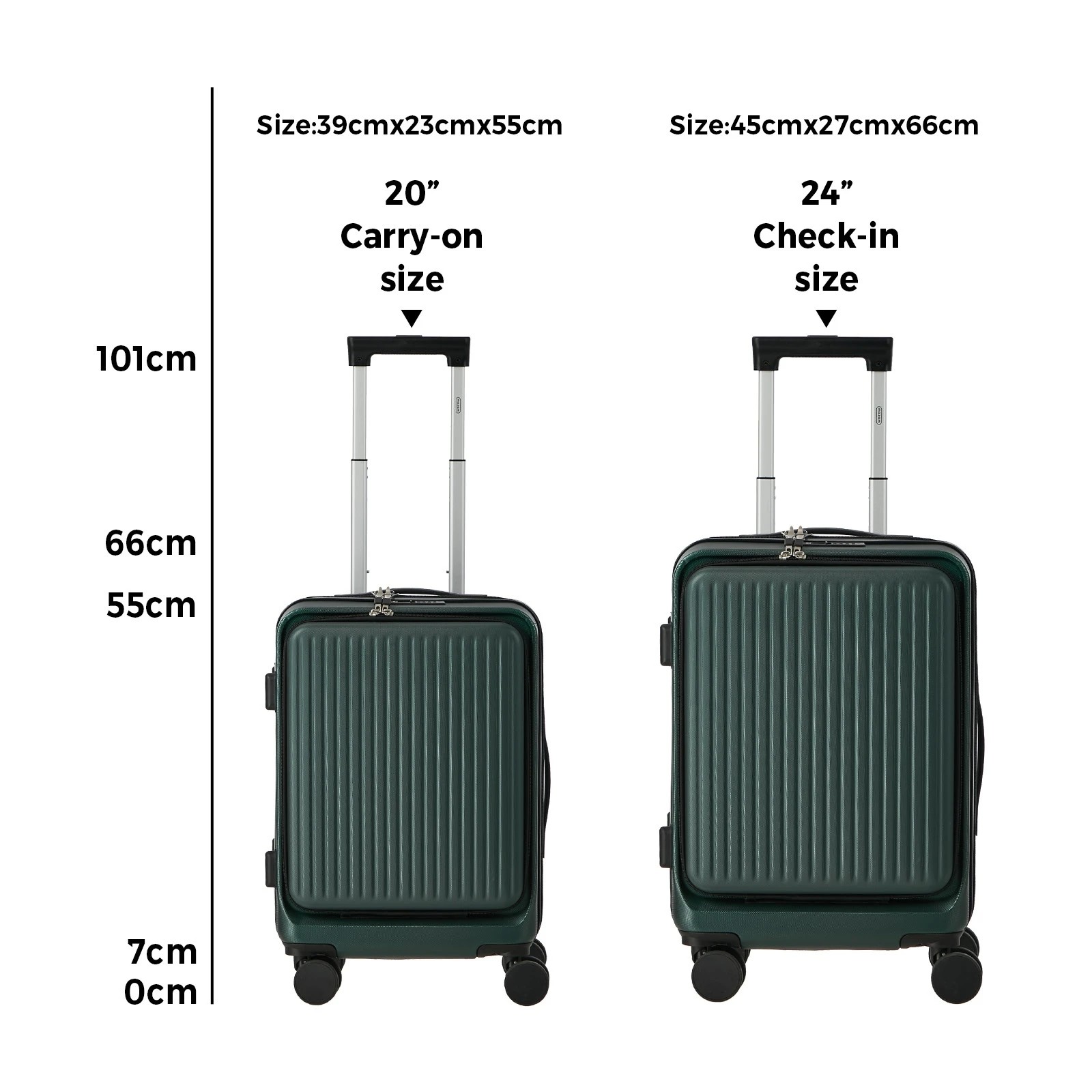 2 Mazam 2PCS Luggage Suitcase Trolley Set Front Opening TSA Hard Case - Green, 2 of 8