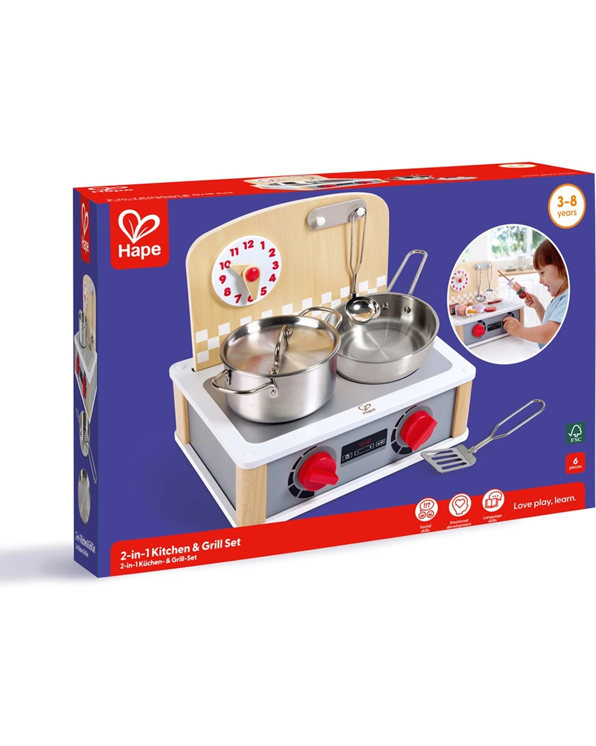 2 Hape 2-in-1 Kitchen & Grill Set With Metal Accessories Kids - Multi, 2 of 5