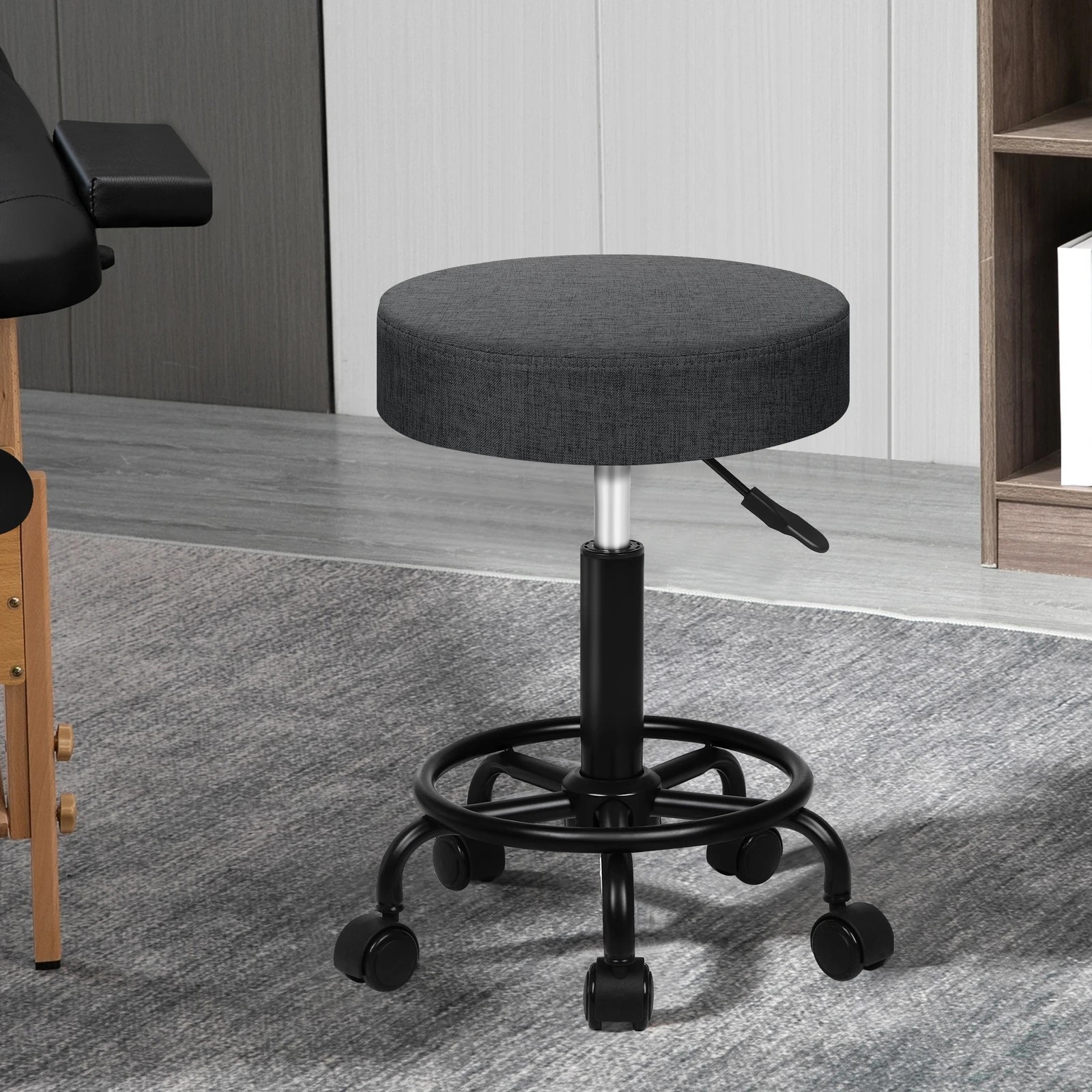 2 Alfordson Salon Stool Round Swivel Barber Hair Dress Chair Fabric - Grey, 2 of 7