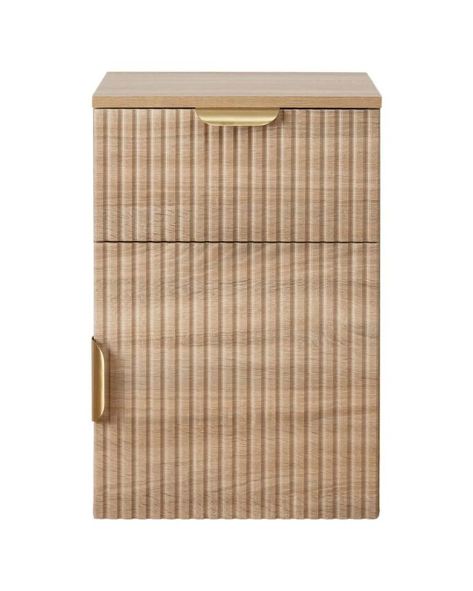 1 European Cabinetry Porto Oak Fluted Bedside Table Brass Pull Handle - Natural, 1 of 4