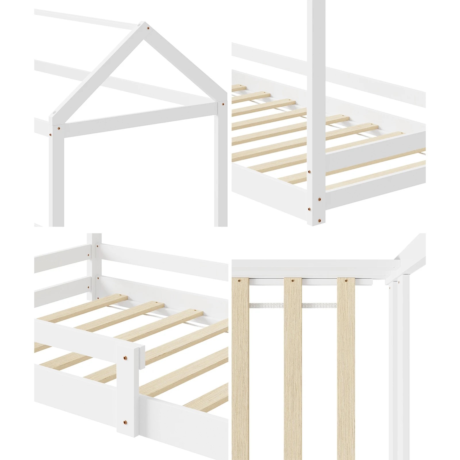 5 Oikiture Kids Wooden Bed Frame House Beds Base Timber With Fence Single
 - White, 5 of 10