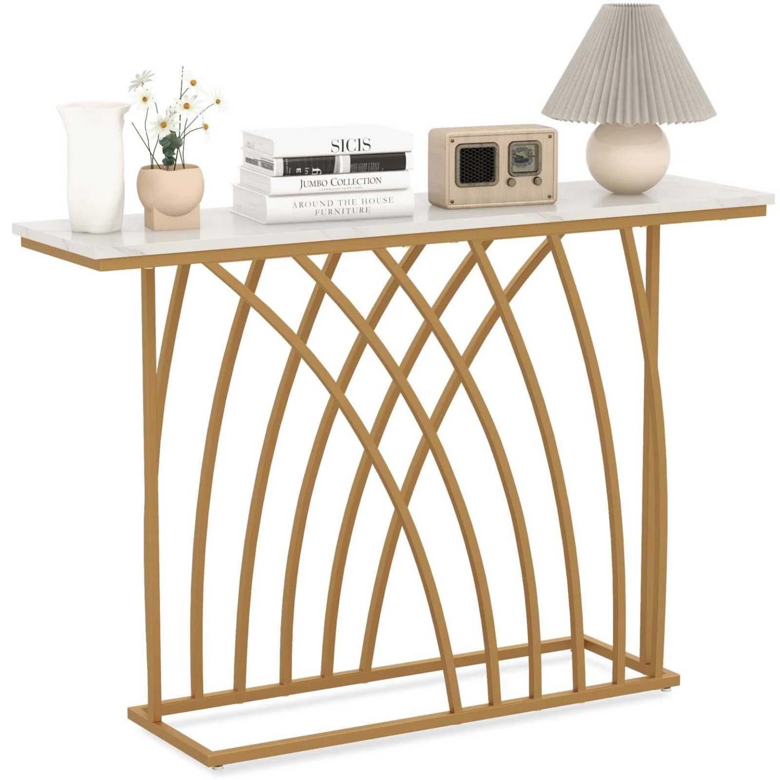 8 Costway 1.2M Console Table Faux Marble Tabletop Entryway Table, 8 of 8