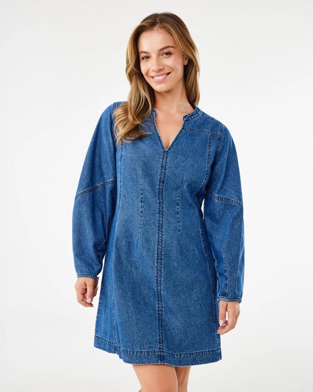 Long Sleeve Denim V-Neck Mini D