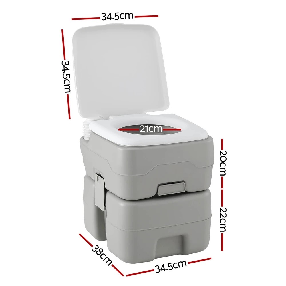 2 Weisshorn 20L Portable Camping Toilet Outdoor Flush Potty Boating - Grey, 2 of 8