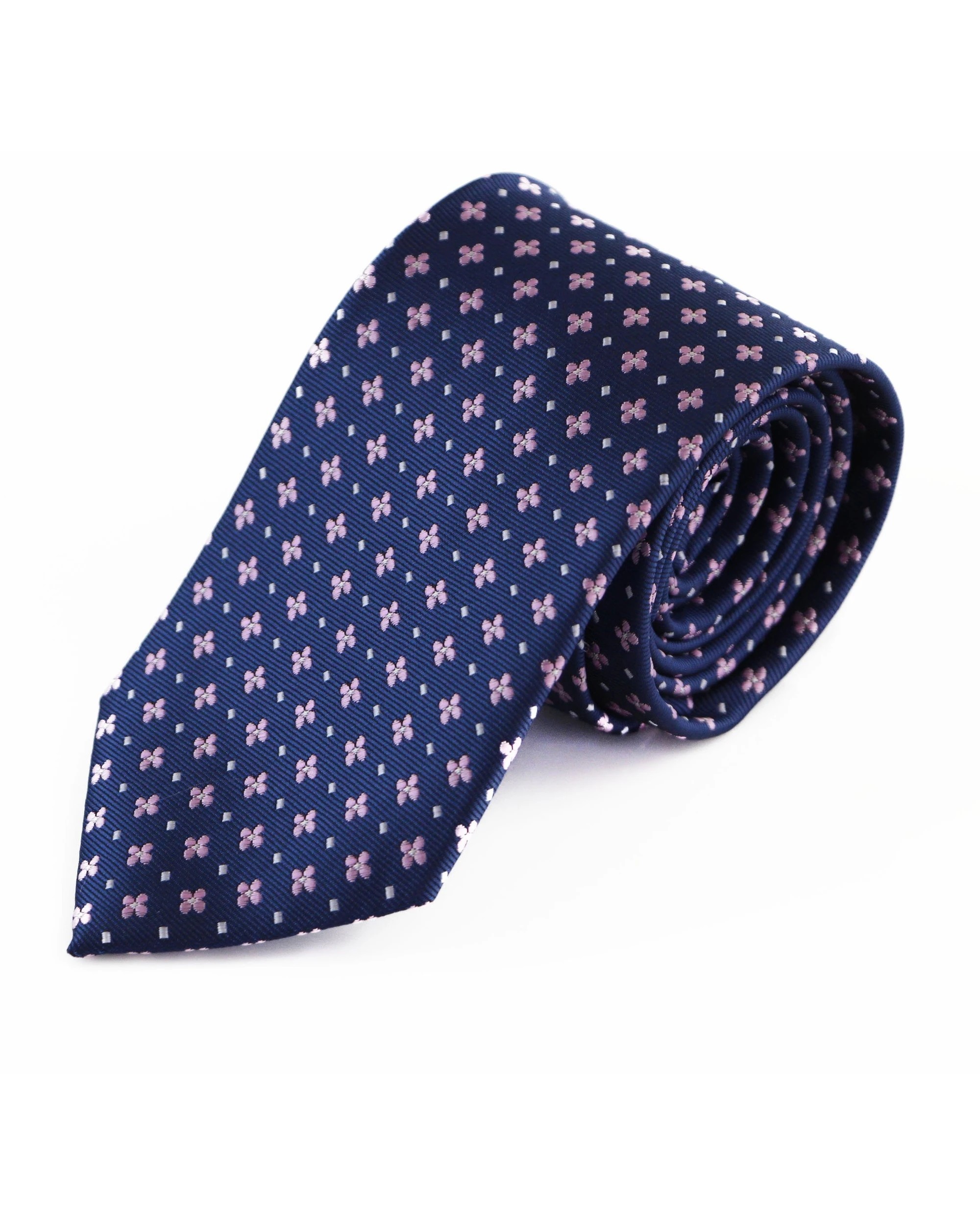 2 Zasel Mens Navy With Light Pink Flower Patterned 8cm Neck Tie - Multi, 2 of 3