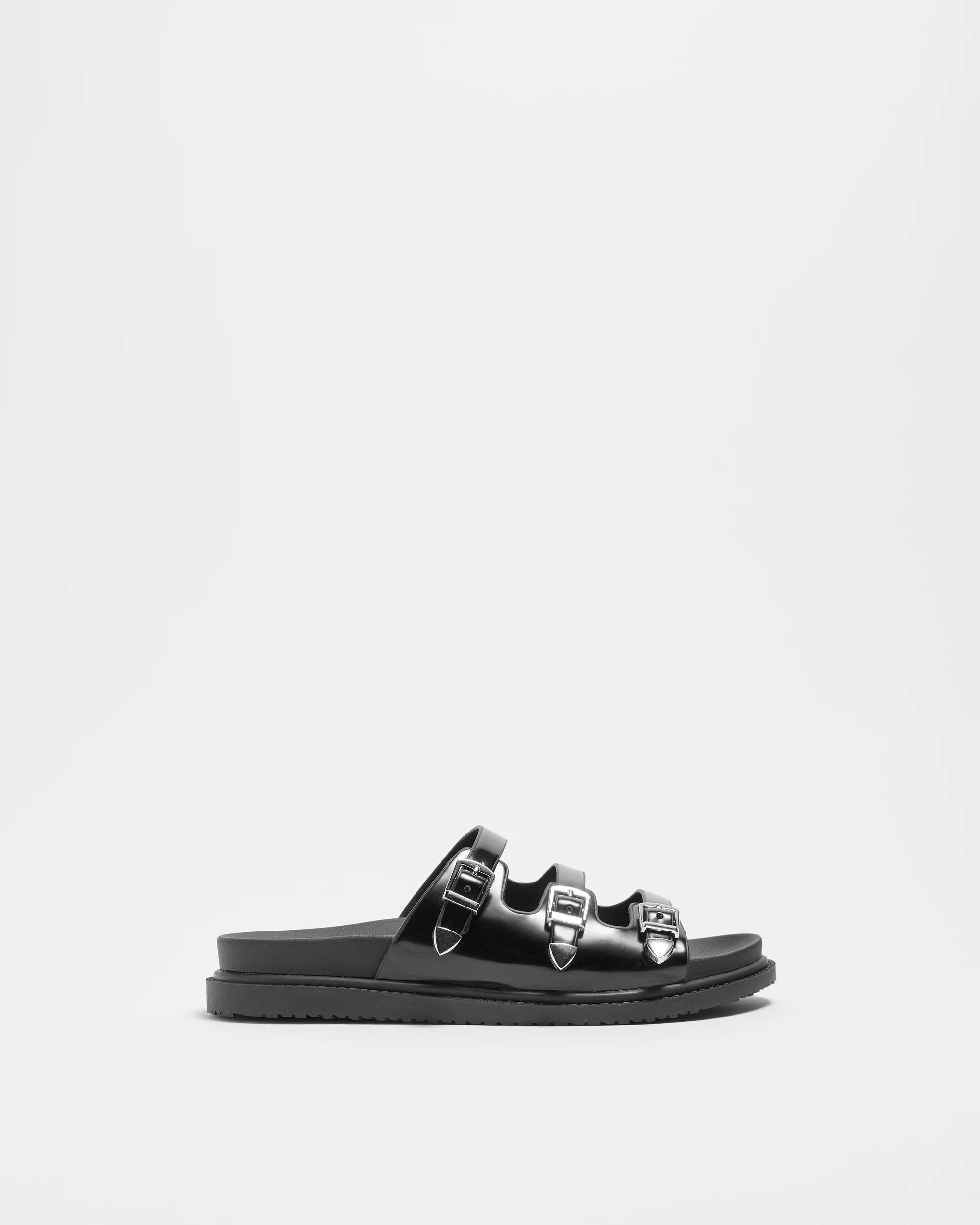 1 Target Womens Triple Strap Flat Sandal - Cyprus BLACK PATENT, 1 of 3