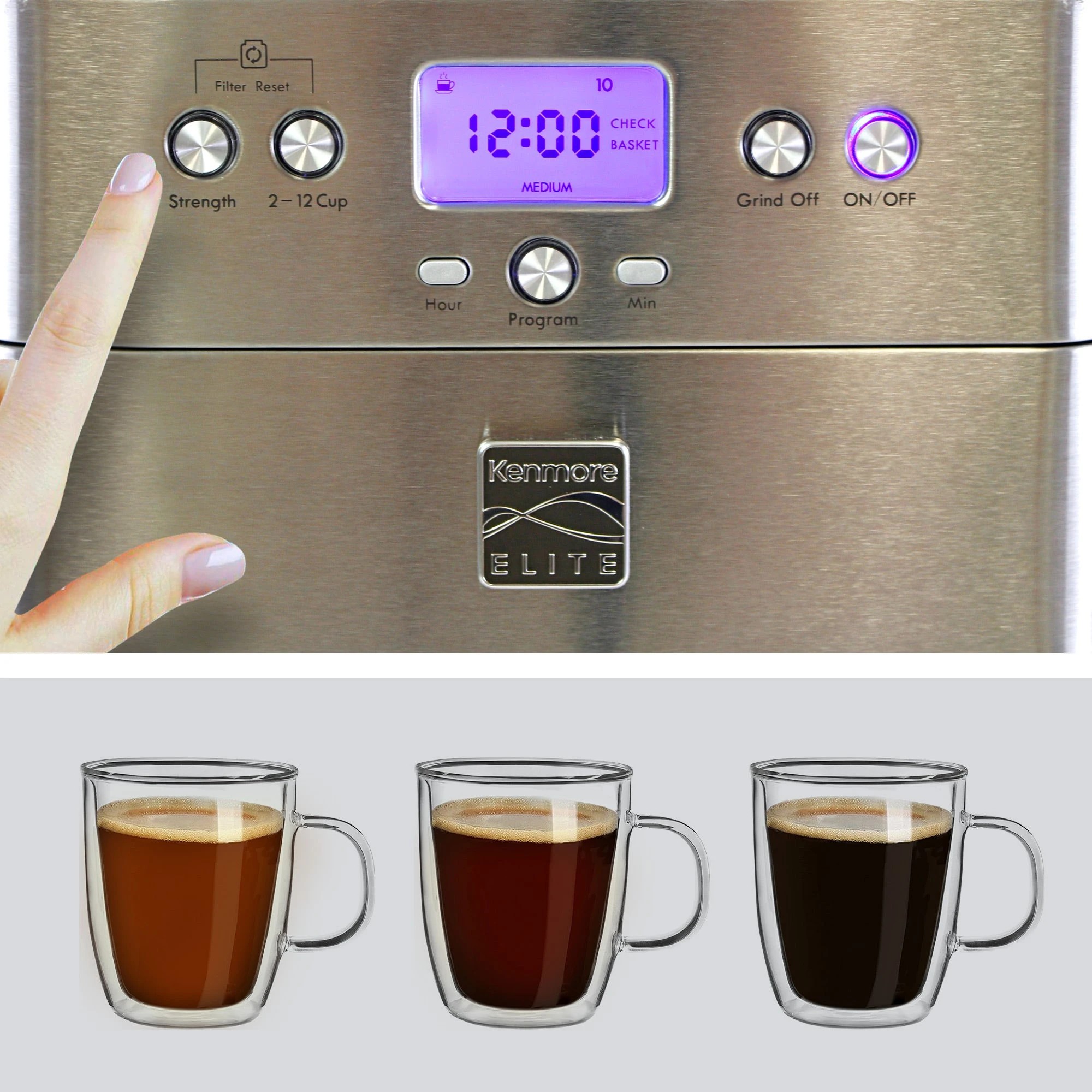 3 Kenmore Elite Automatic Coffee Maker with Burr Grinder - Silver, 3 of 8