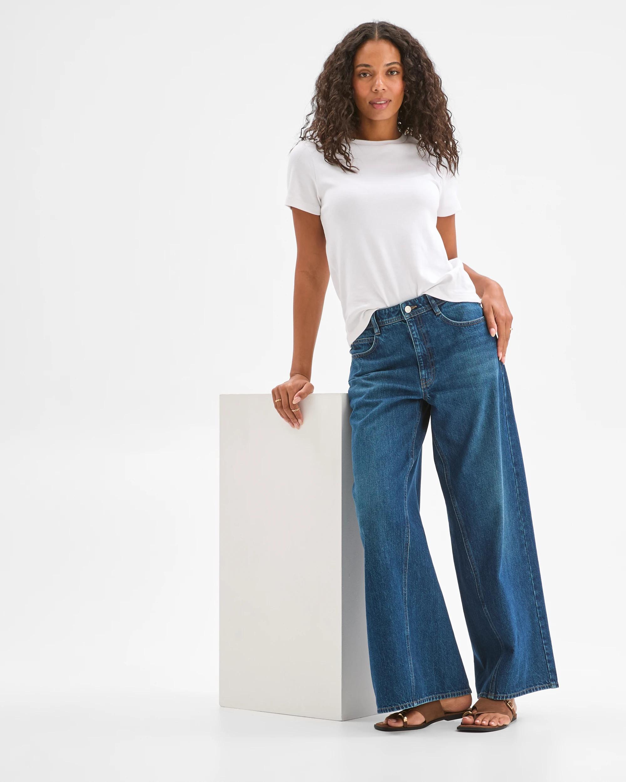3 Target Woman Wide Leg Slouch Denim Jeans TEAL BLUE WASH, 3 of 7