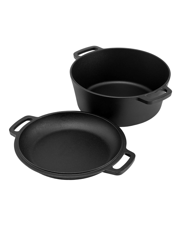 5-Star Chef 5L 2-In-1 Pre-Seasoned Cast Iron Dutch Oven Pot with Lid and Dual Handles - Black