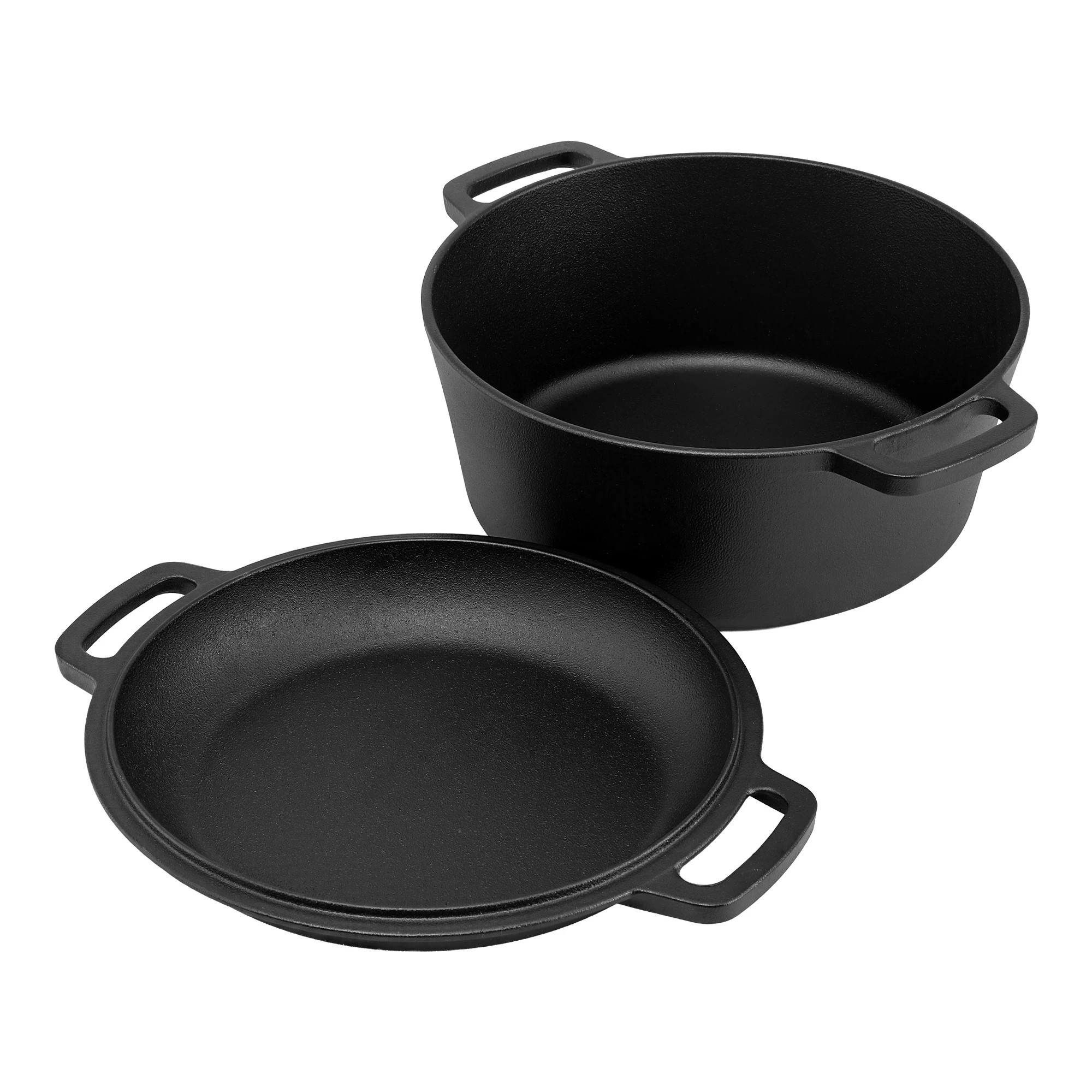 1 5-Star Chef 5L 2-In-1 Pre-Seasoned Cast Iron Dutch Oven Pot with Lid and Dual Handles - Black, 1 of 9