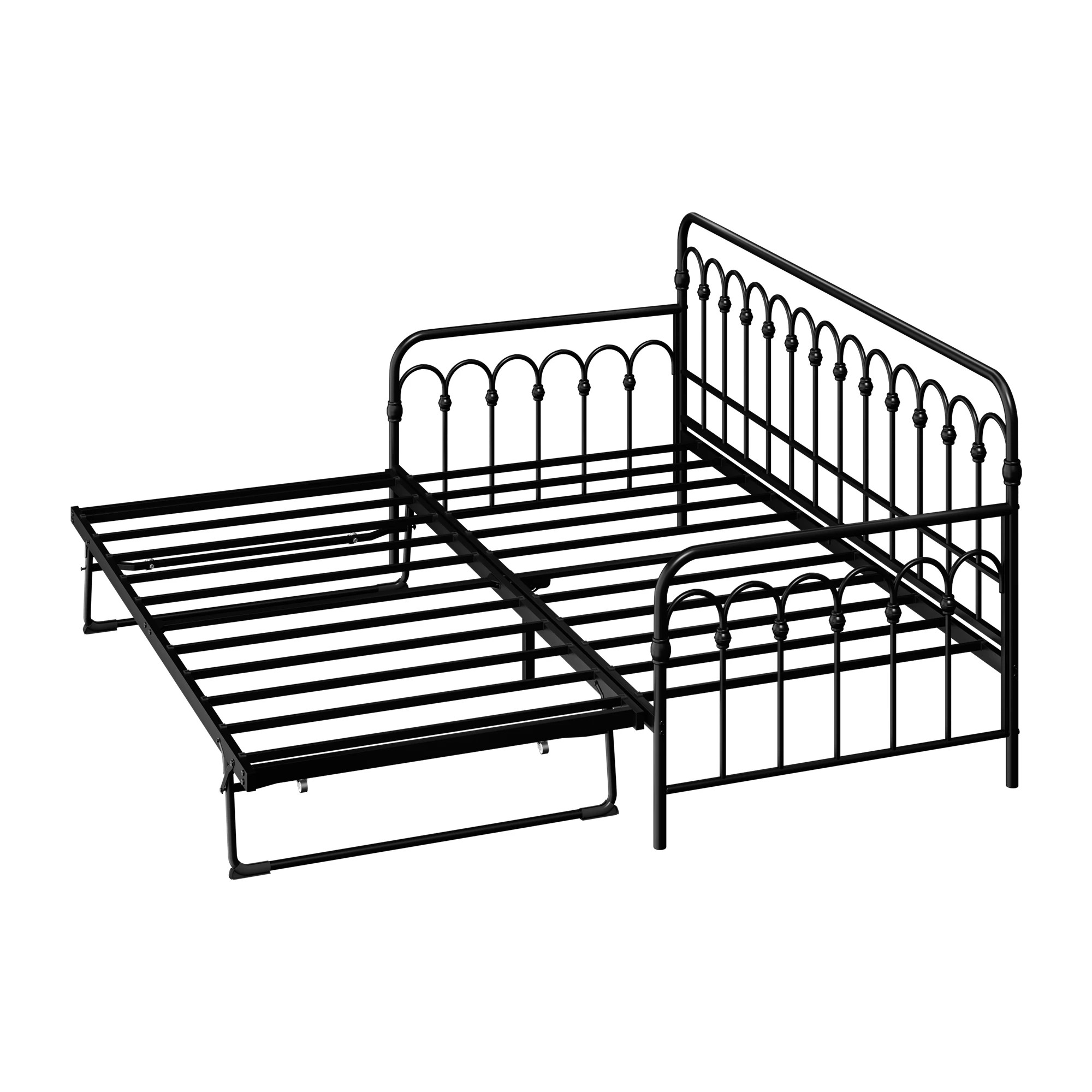 7 Oikiture Trundle Bed Frame Daybed Single Size Base Metal Single Beds X2
 - Black, 7 of 9
