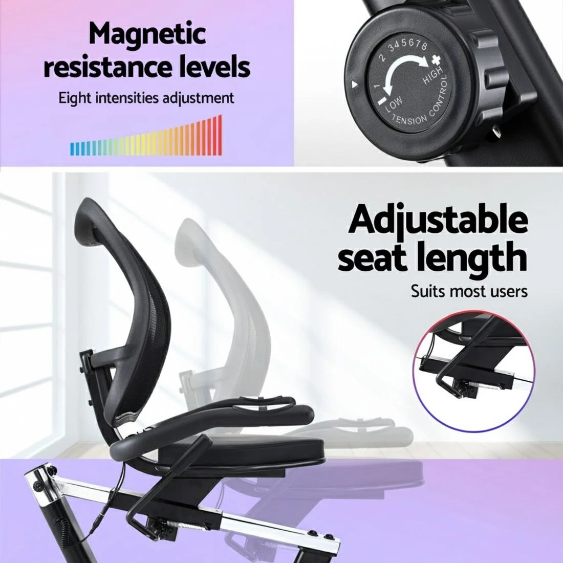 5 Everfit Recumbent Exercise Bike Magnetic Cycling Mesh Chair 120kg - Multi, 5 of 6