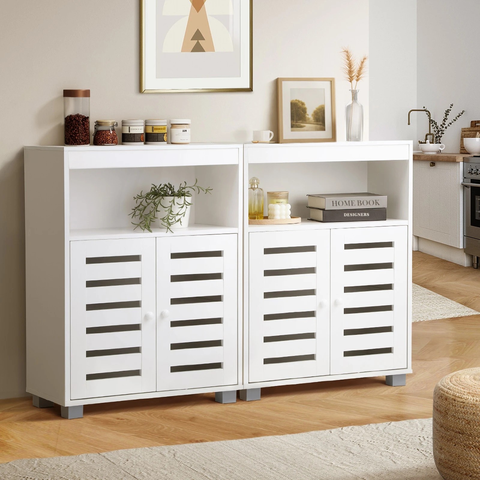 4 Oikiture 2x Buffet Sideboard Storage Cabinet - White, 4 of 9
