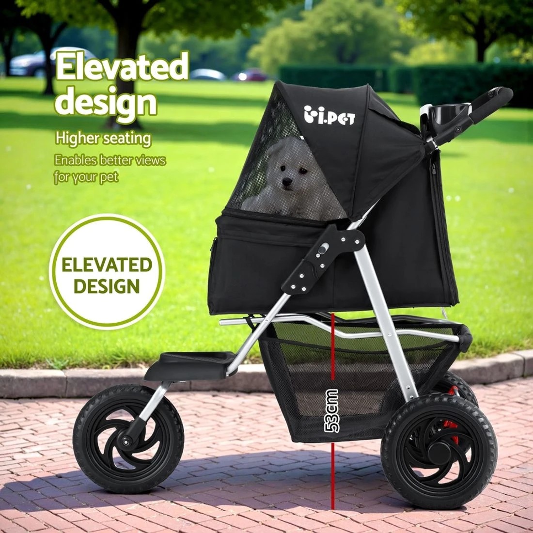 4 i.Pet Pet Stroller Dog Pram Large Cat Carrier Travel 3 Wheels Foldable Pushchair - Black, 4 of 7