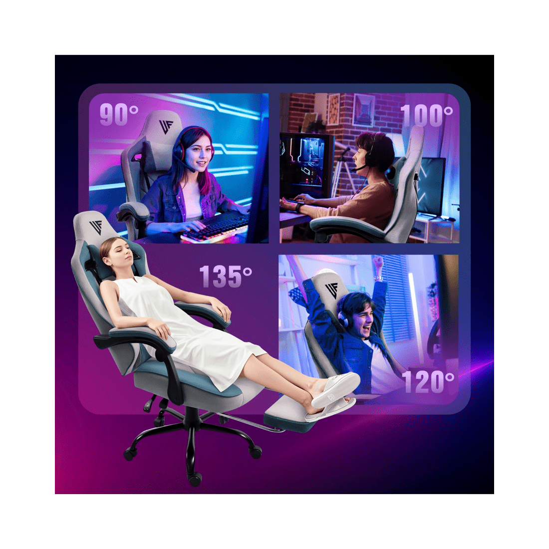 9 Advwin Gaming Chair With Footrest Linen Fabric Ergonomic Office Chair
 - Grey, 9 of 9