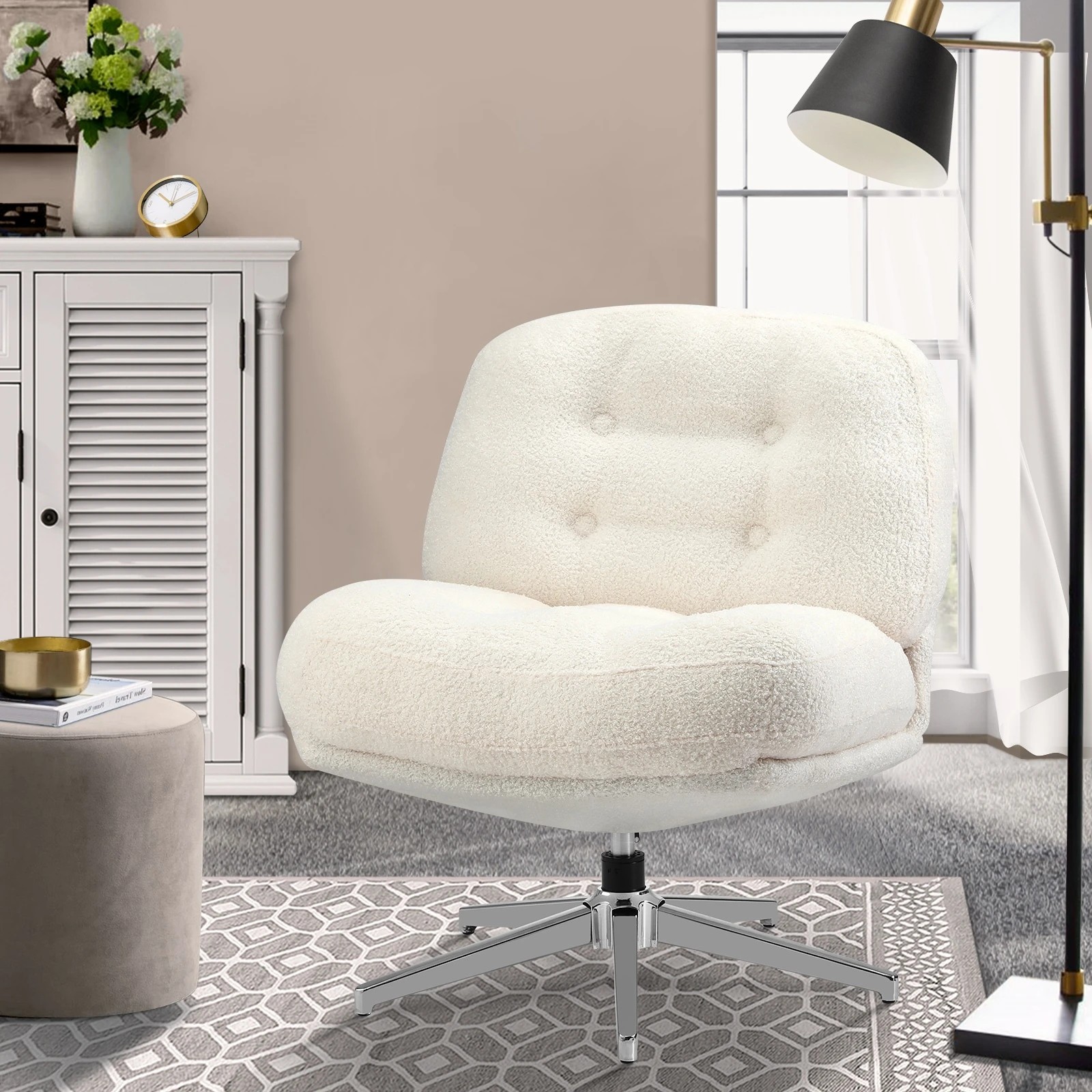 3 Oikiture Armchair Swivel Lounge Chair Padded Accent Chairs Boucle - White, 3 of 10