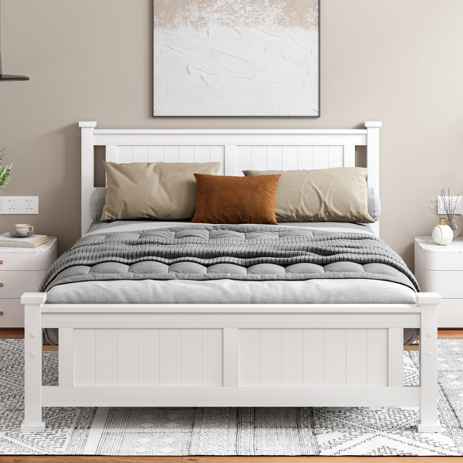 3 Alfordson Bed Frame Wooden Timber Queen Size Mattress Base Platform Arne - White, 3 of 10