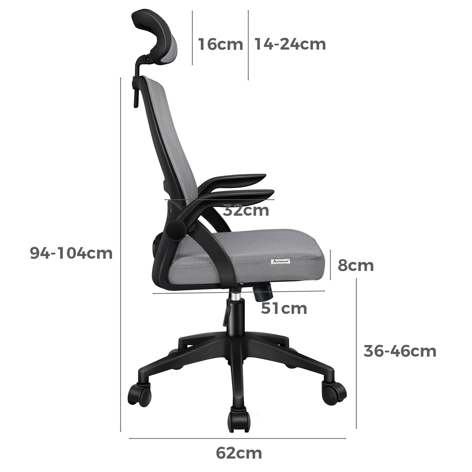 7 Alfordson Mesh Office Chair Executive Seat Tilt Fabric Gaming Racing Computer - Grey, 7 of 9