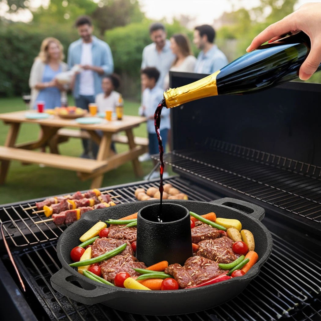 6 TOQUE Cast Iron BBQ Poultry Roaster Pan,Diameter 24, 6 of 7