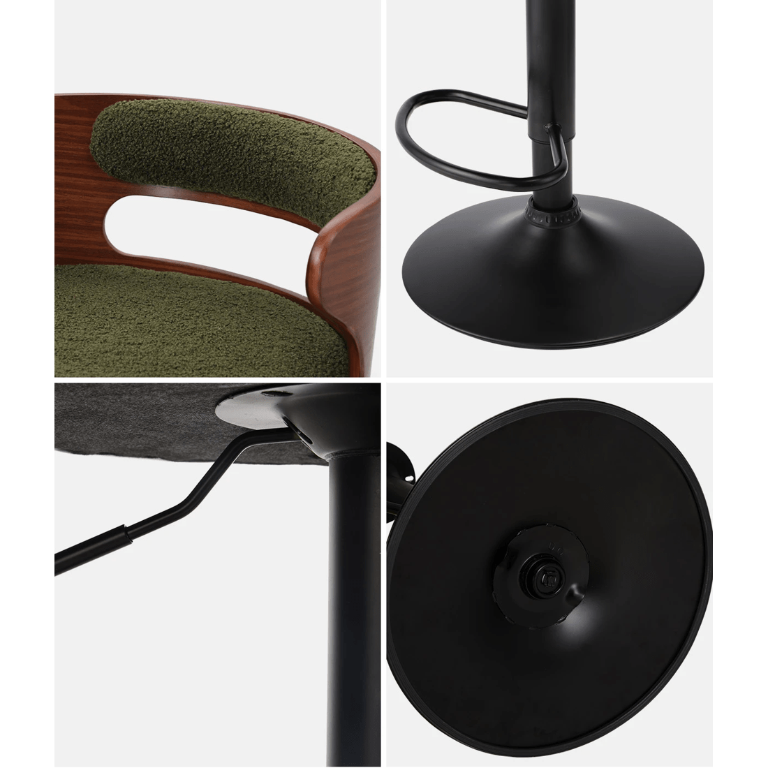 3 Oikiture 4x Bar Stools Kitchen Gas Lift Swivel Chairs Stool Wooden Boucle
 - Green, 3 of 5