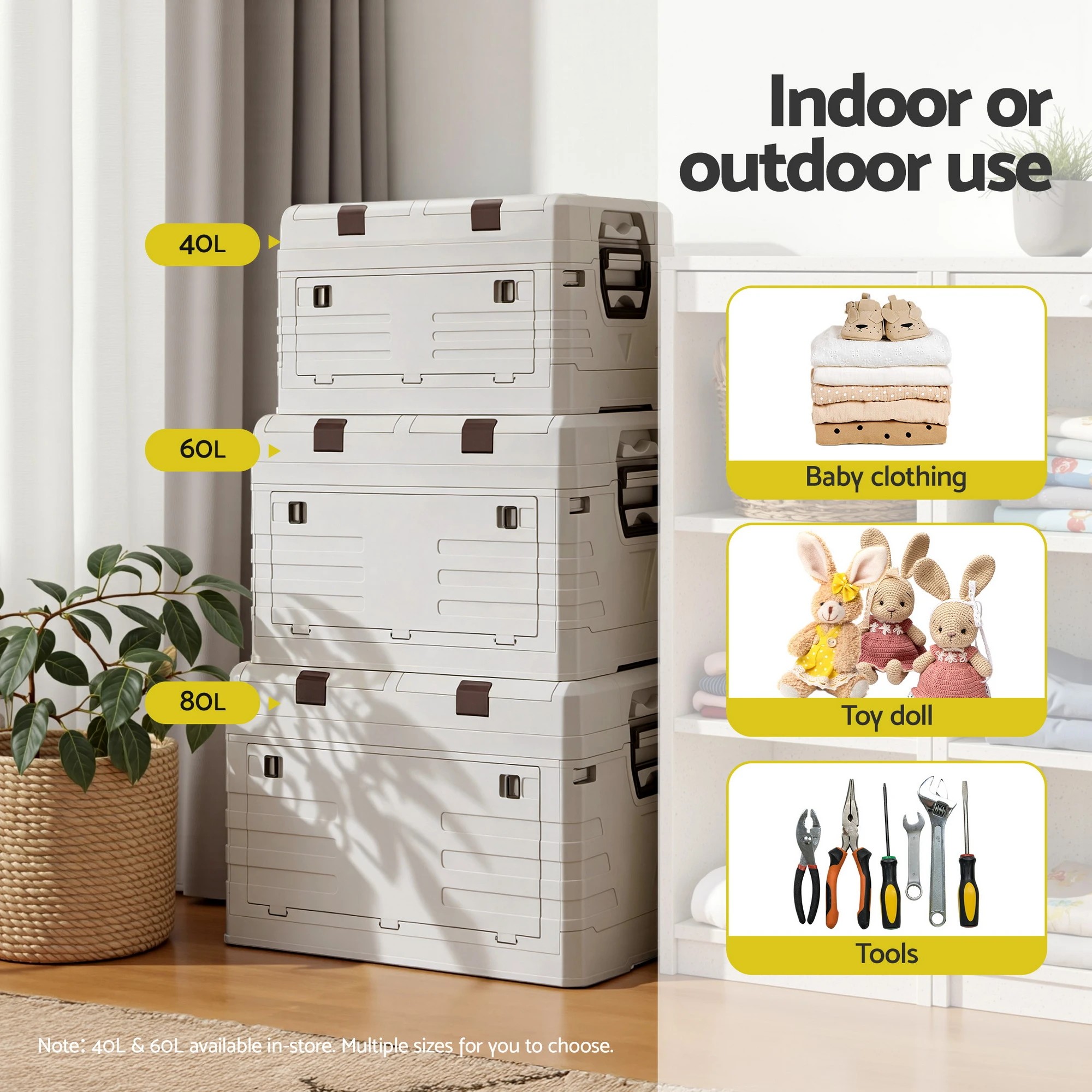 4 Gardeon 80L Outdoor Storage Box Foldable Camping Collapsible Bins Organizer - Beige, 4 of 6